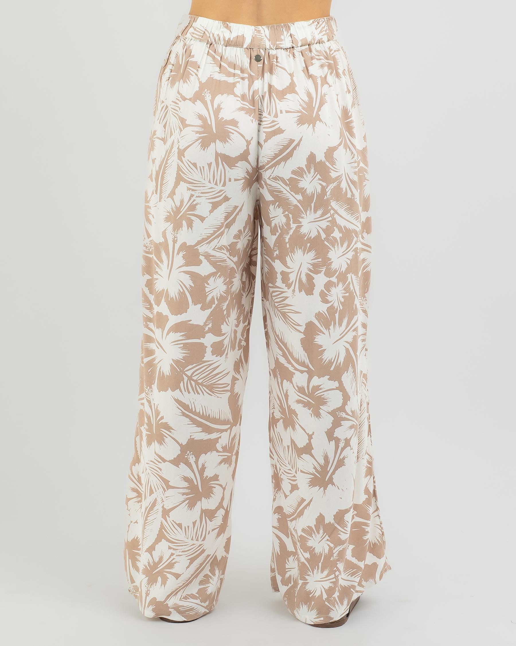 Shop Roxy Midnight Avenue Pants In Warm Taupe Happy Hibiscus - Fast ...