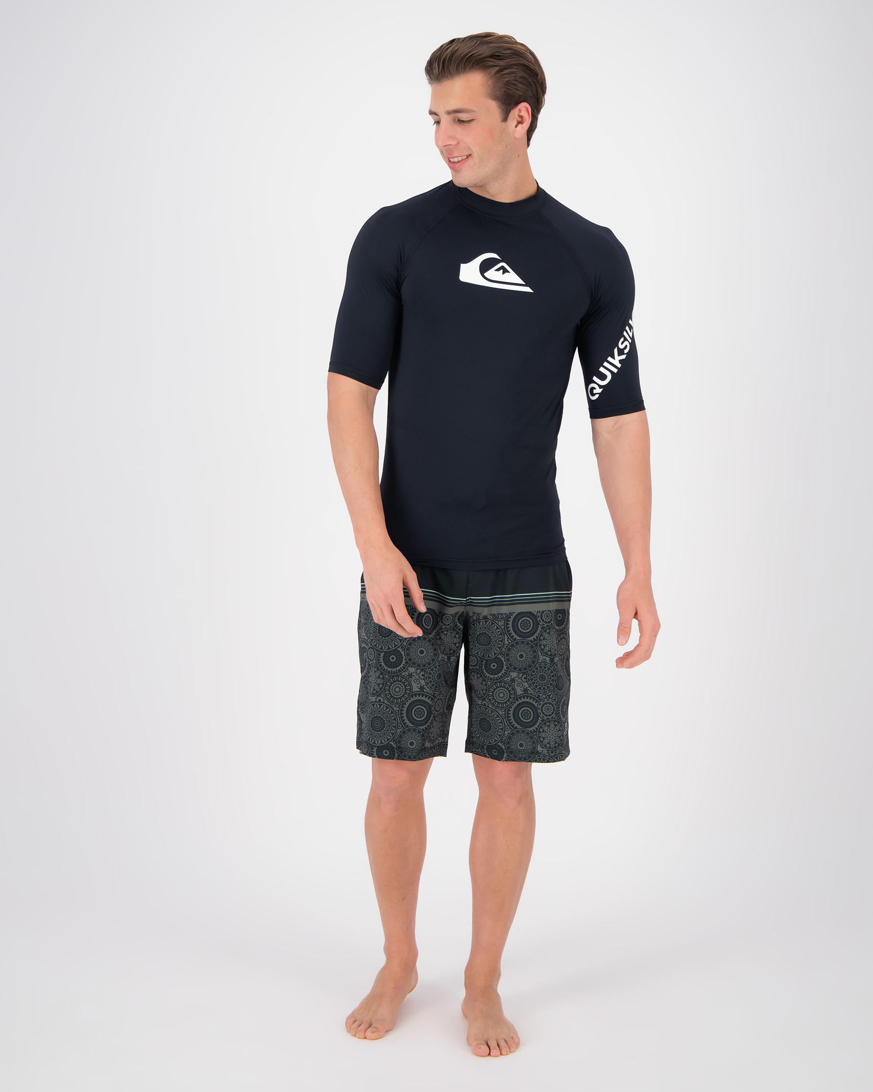 Shop Quiksilver Mens' All Time Short Sleeve Rash Vest In Black Fast