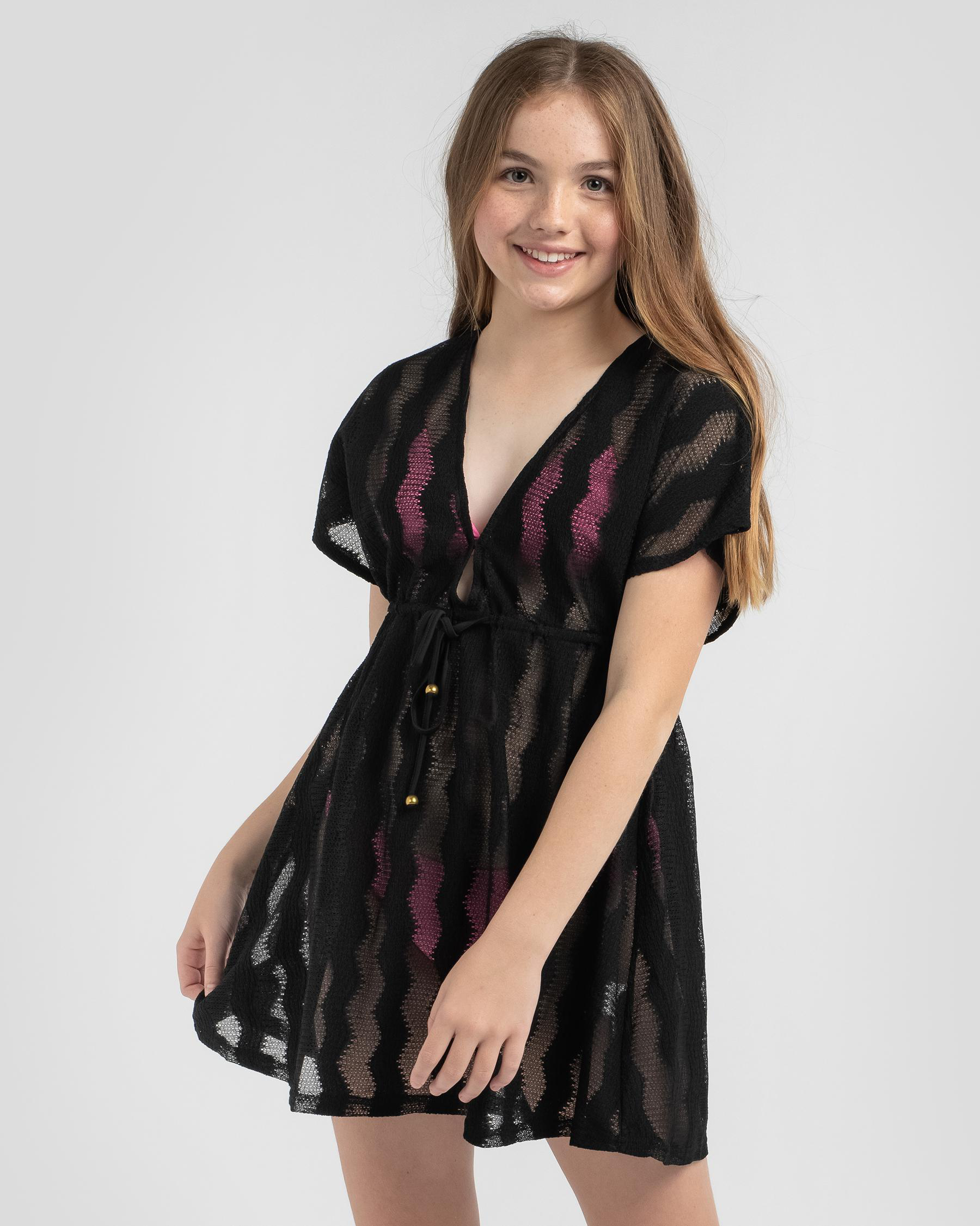 Kaiami Girls' Memphis Beach Cover In Black Fast Shipping & Easy