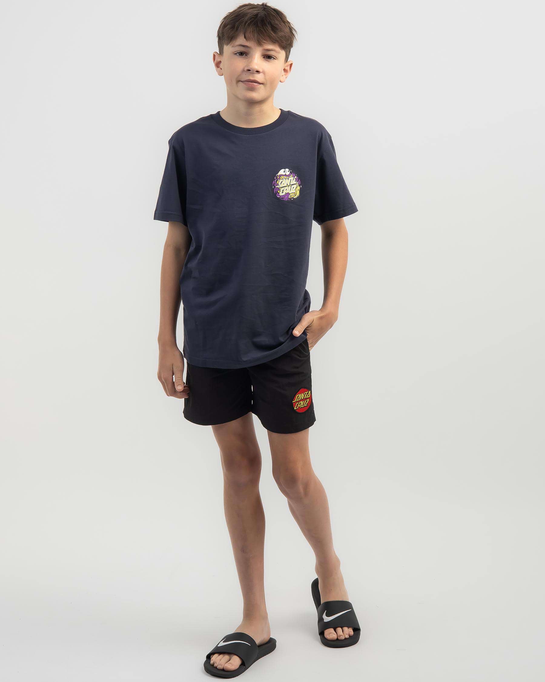 Shop Santa Cruz Boys' Classic Dot Cruizer Beach Shorts In Black - Fast ...
