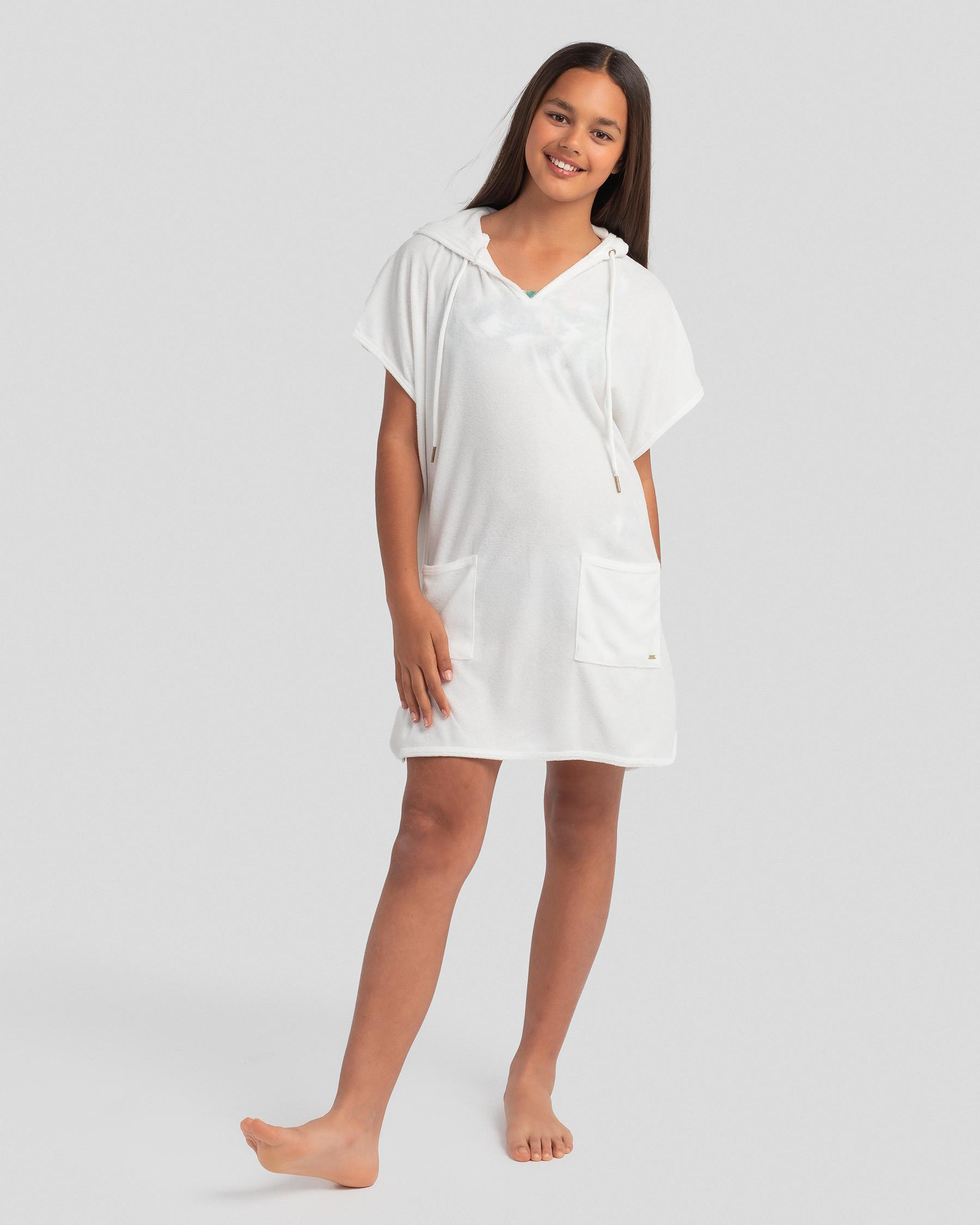 Shop Topanga Girls' Tara Towelling Beach Cover In White Fast Shipping