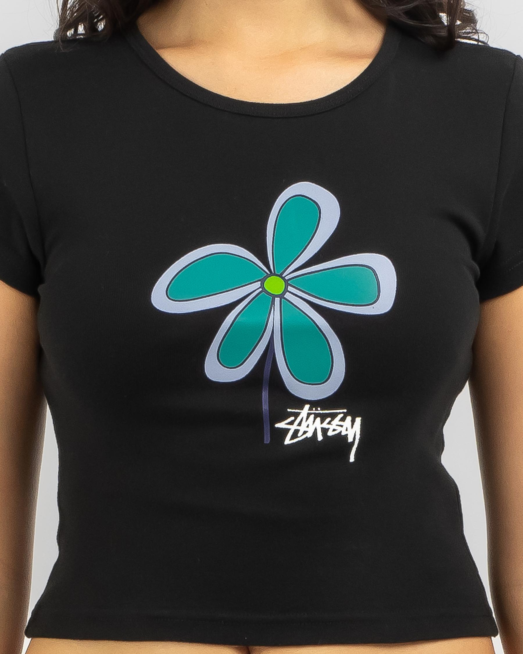 Stussy Flower Rib TShirt In Black Fast Shipping & Easy Returns