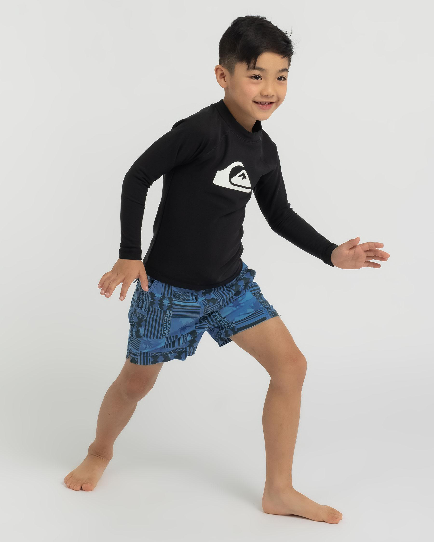 Shop Quiksilver Toddlers' Heater Long Sleeve Rash Vest In Black Fast