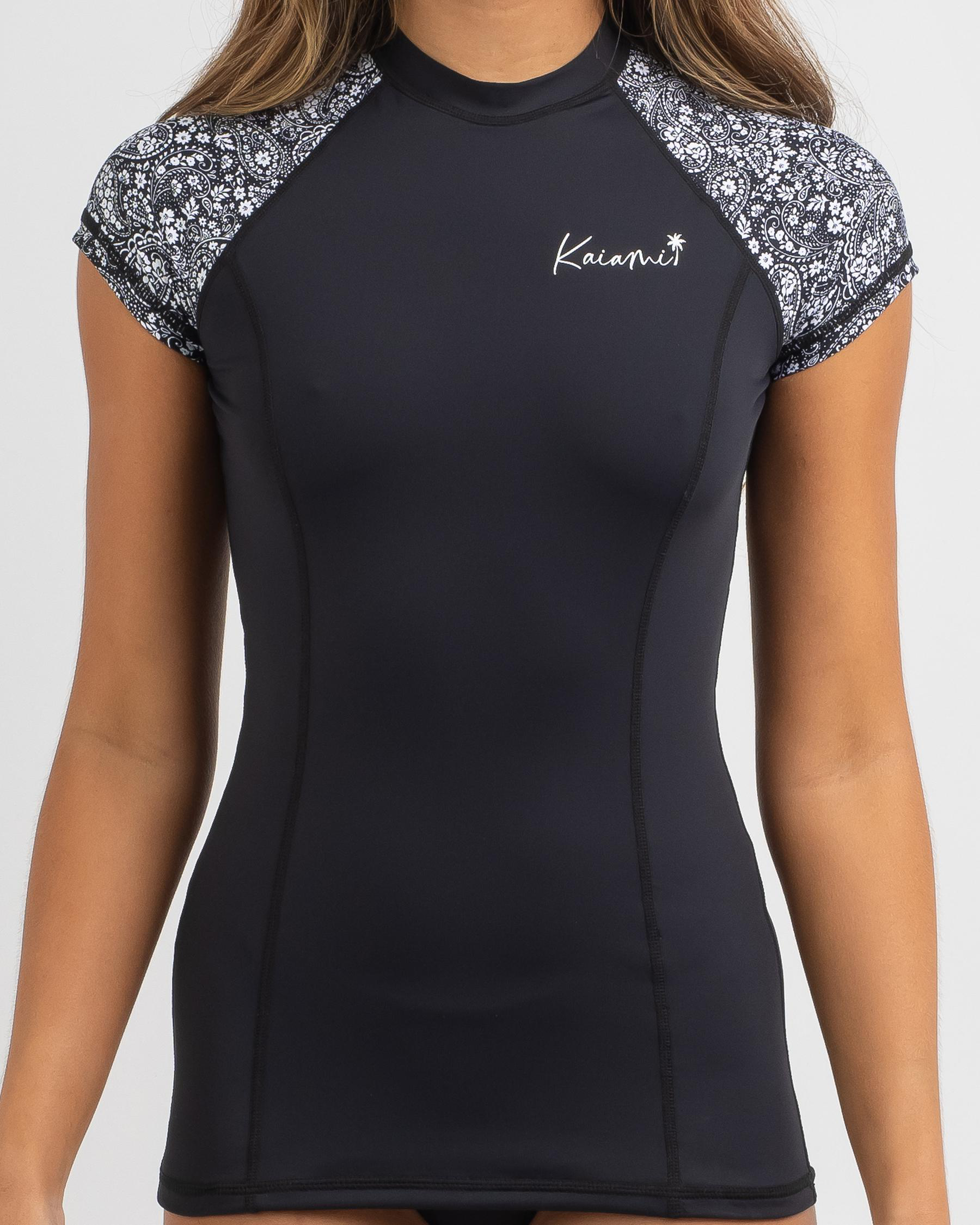 Shop Kaiami Camille Cap Sleeve Rash Vest In Black Fast Shipping
