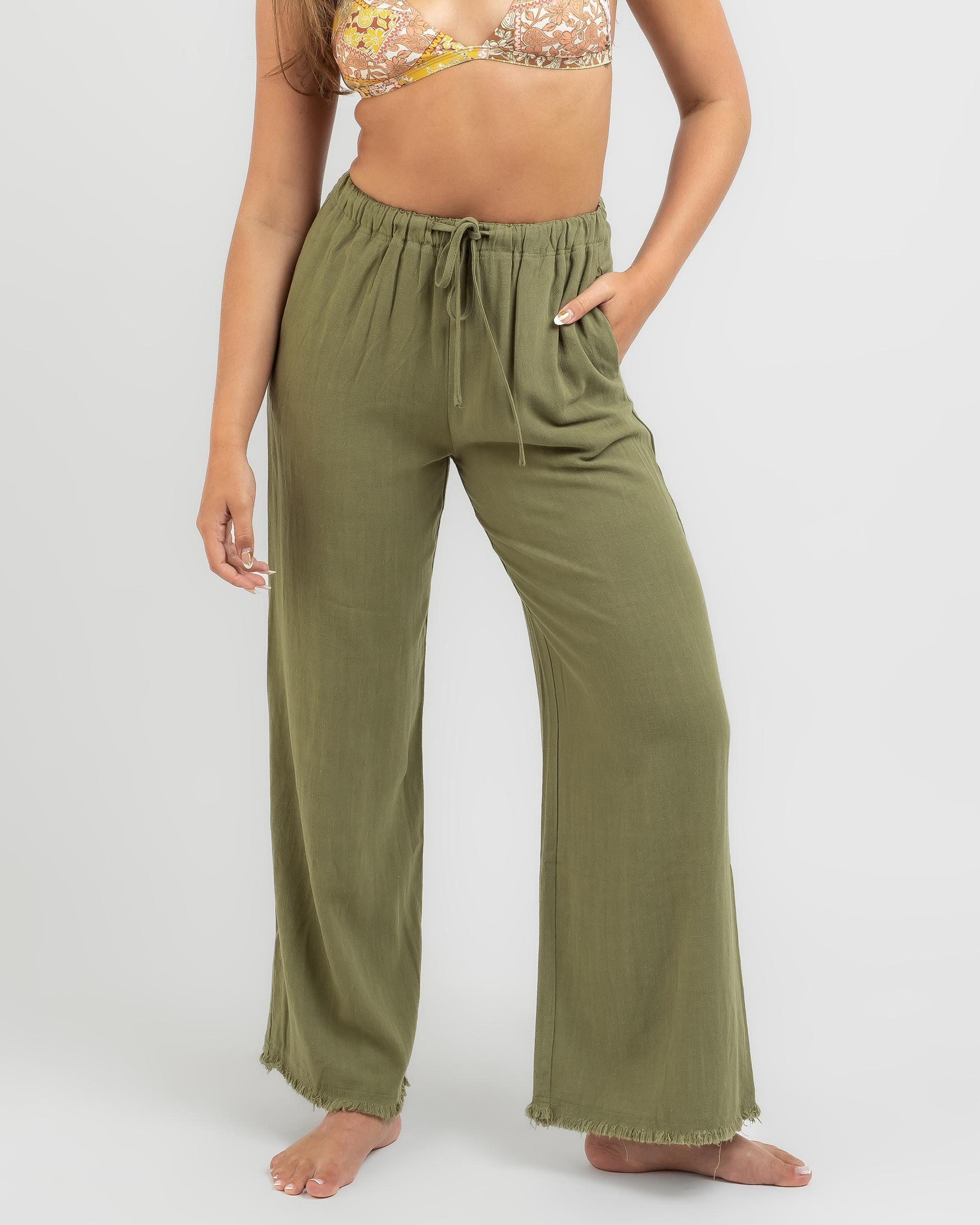 Shop Mooloola Aria Dallis Beach Pants In Khaki Fast Shipping & Easy