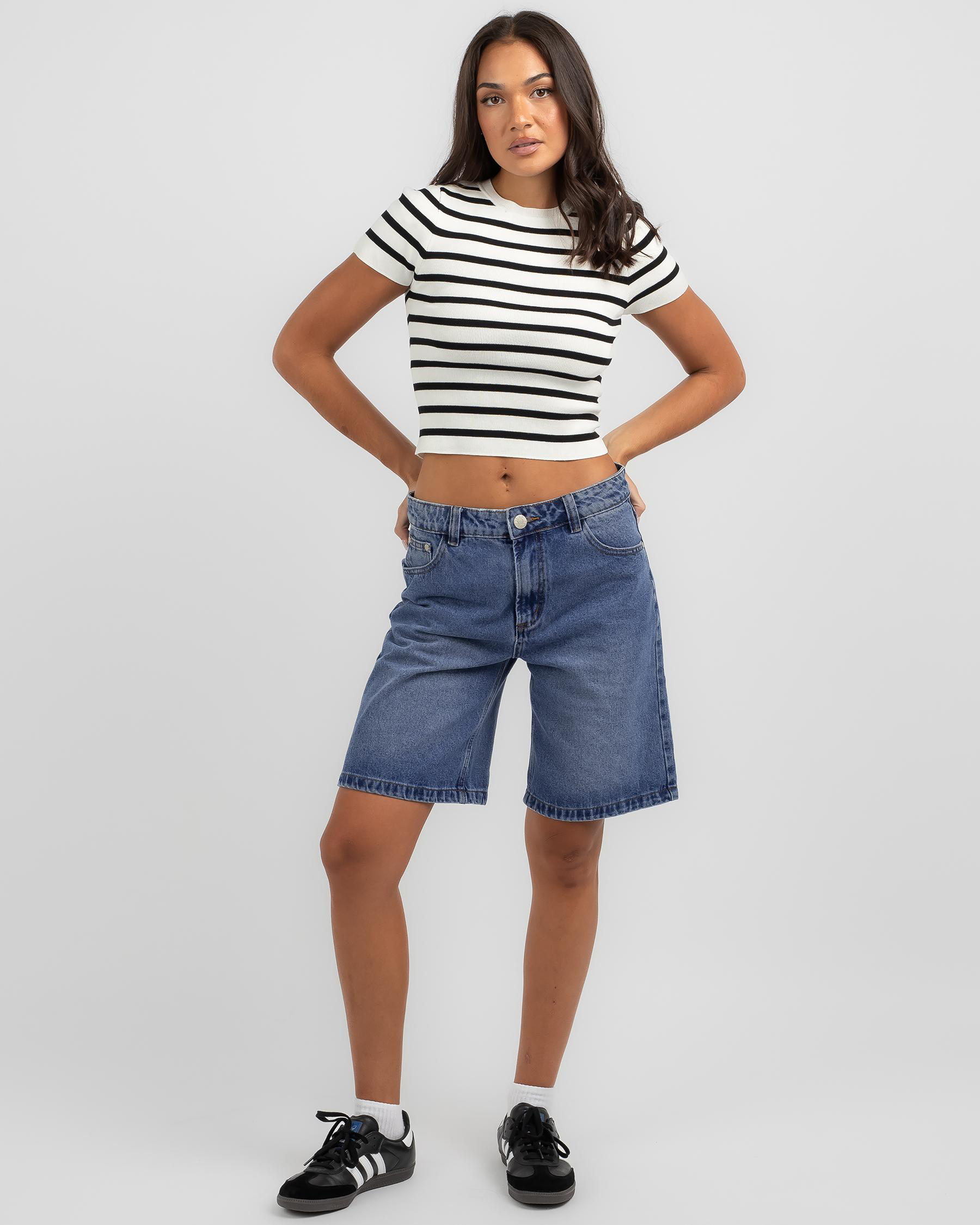 Shop Ava And Ever Basic Knit Tee In Black/cream Stripe - Fast Shipping ...
