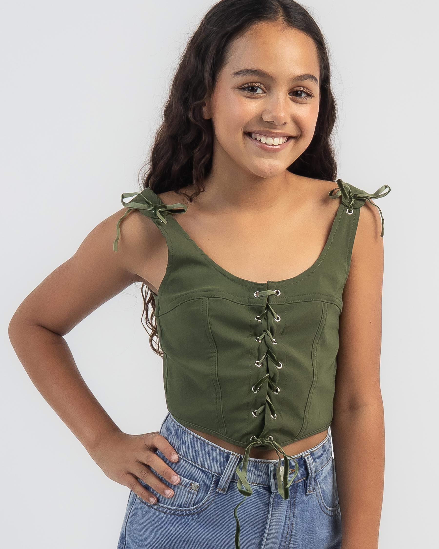 Ava And Ever Girls' Joey Lace Up Top In Olive - FREE* Shipping & Easy ...