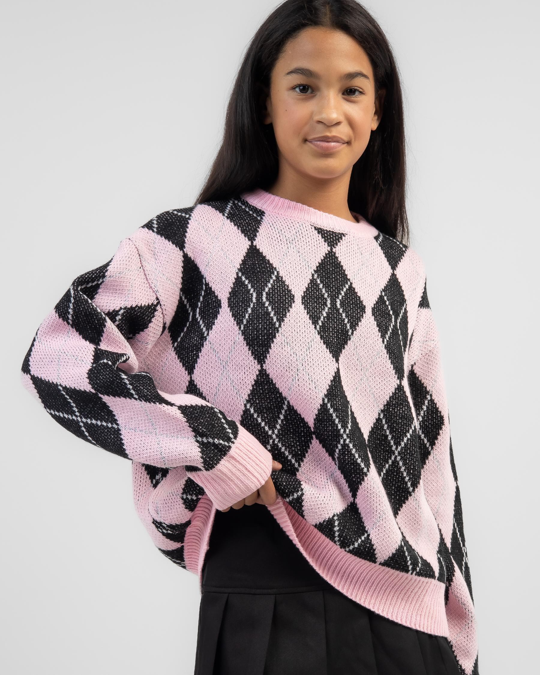 Ava And Ever Girls' Harvard Argyle Knit Jumper In Black/pink/white - FREE*  Shipping & Easy Returns - City Beach United States