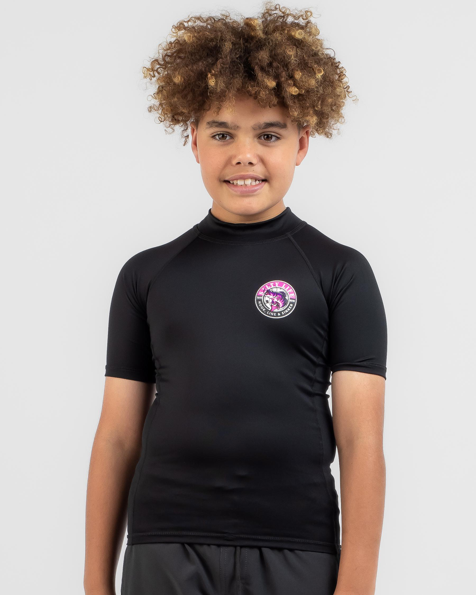 Shop Salty Life Boys' Hooked Short Sleeve Rash Vest In Black Fast