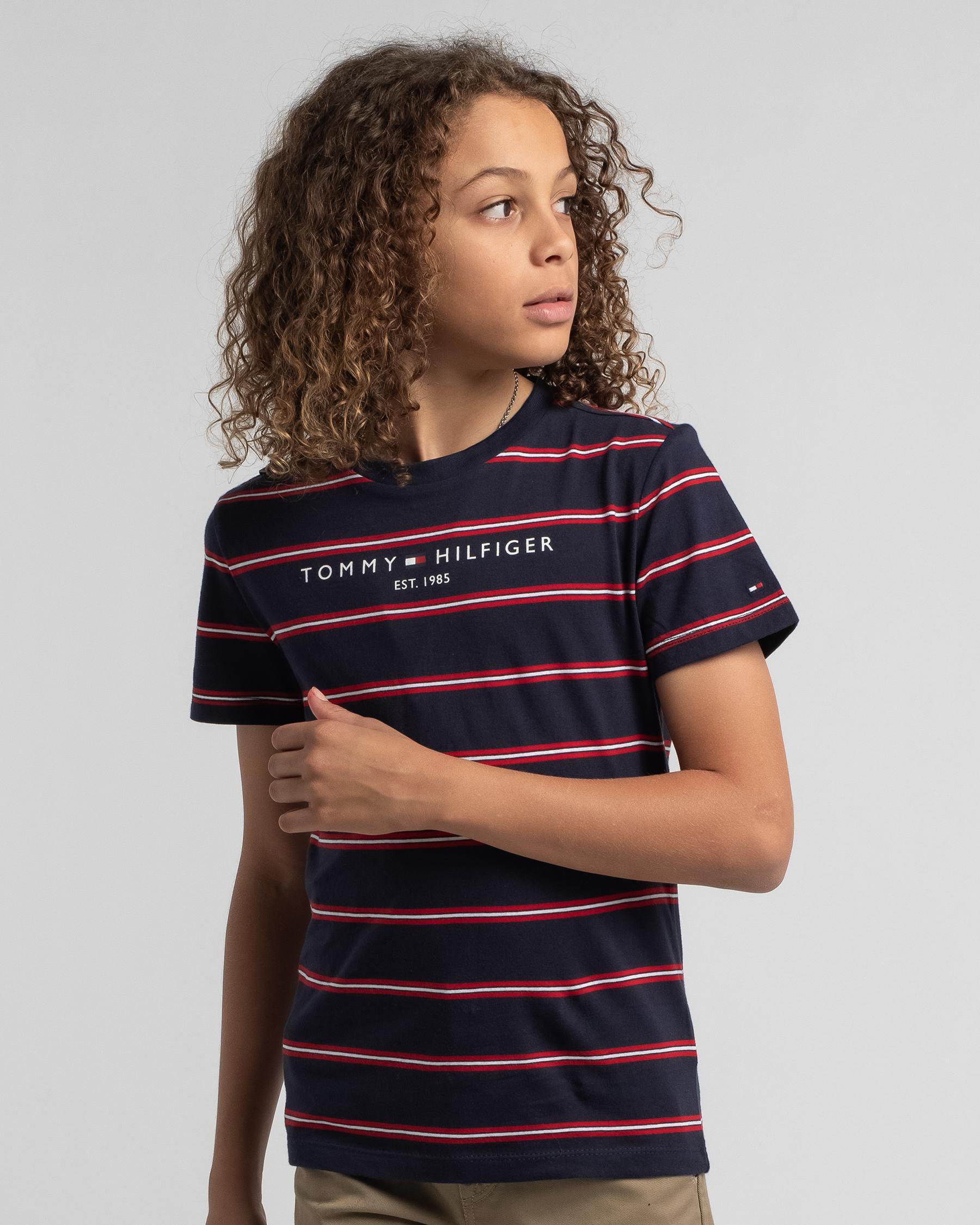 Tommy Hilfiger Boys' Essential Stripe T-Shirt In Red Stripe - Fast ...