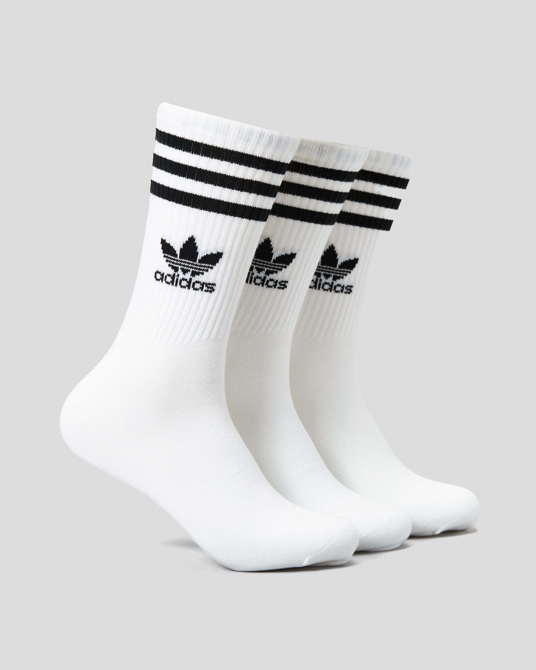 Shop adidas Mid Cut Crew Socks 3 Pack In White/black - Fast Shipping ...