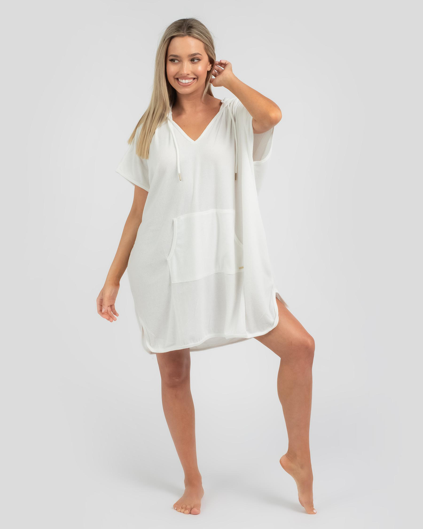Shop Topanga Tara Towelling Beach Cover In White Fast Shipping & Easy