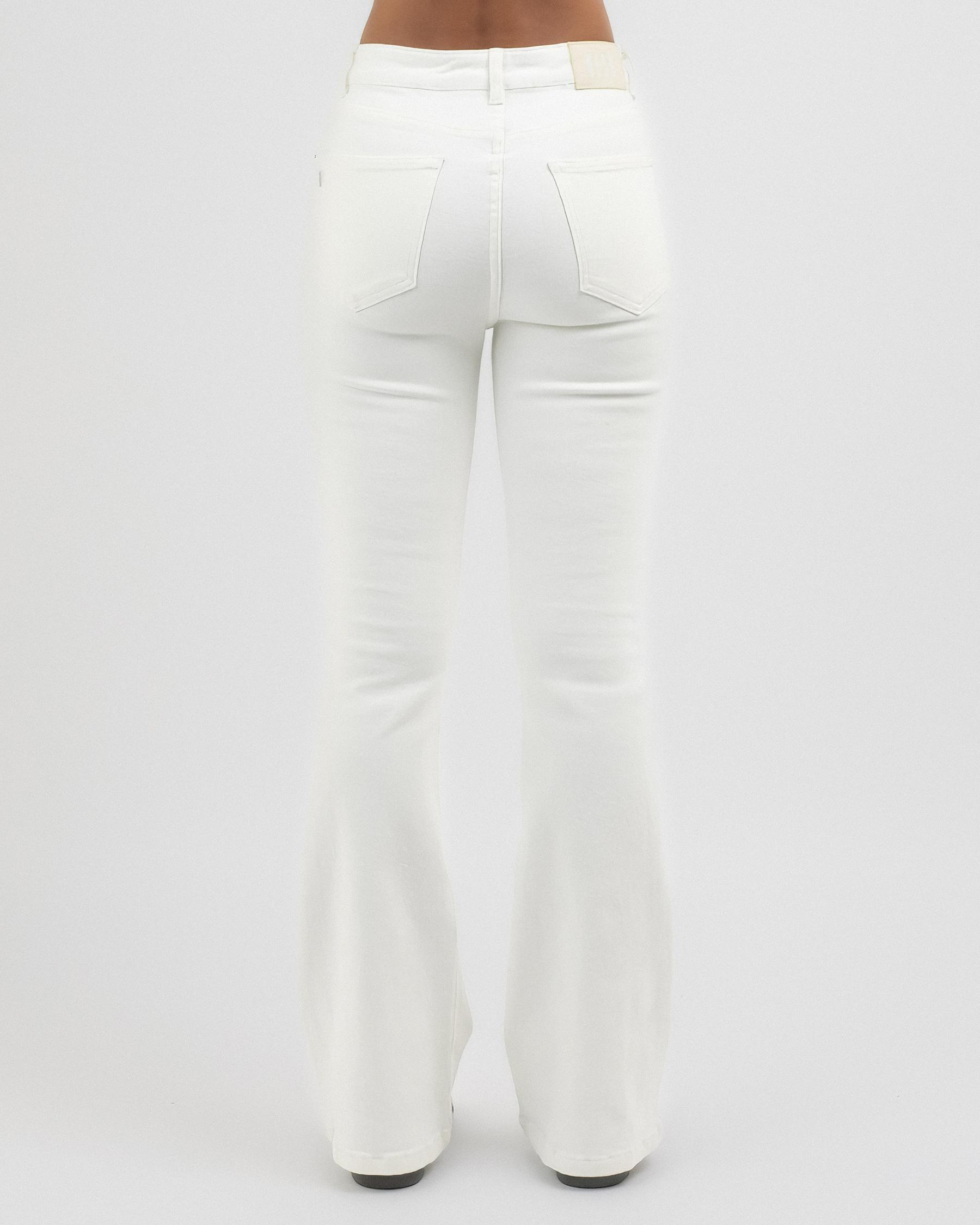 DESU Ellidy Flare Coloured Jeans In Cream Fast Shipping & Easy