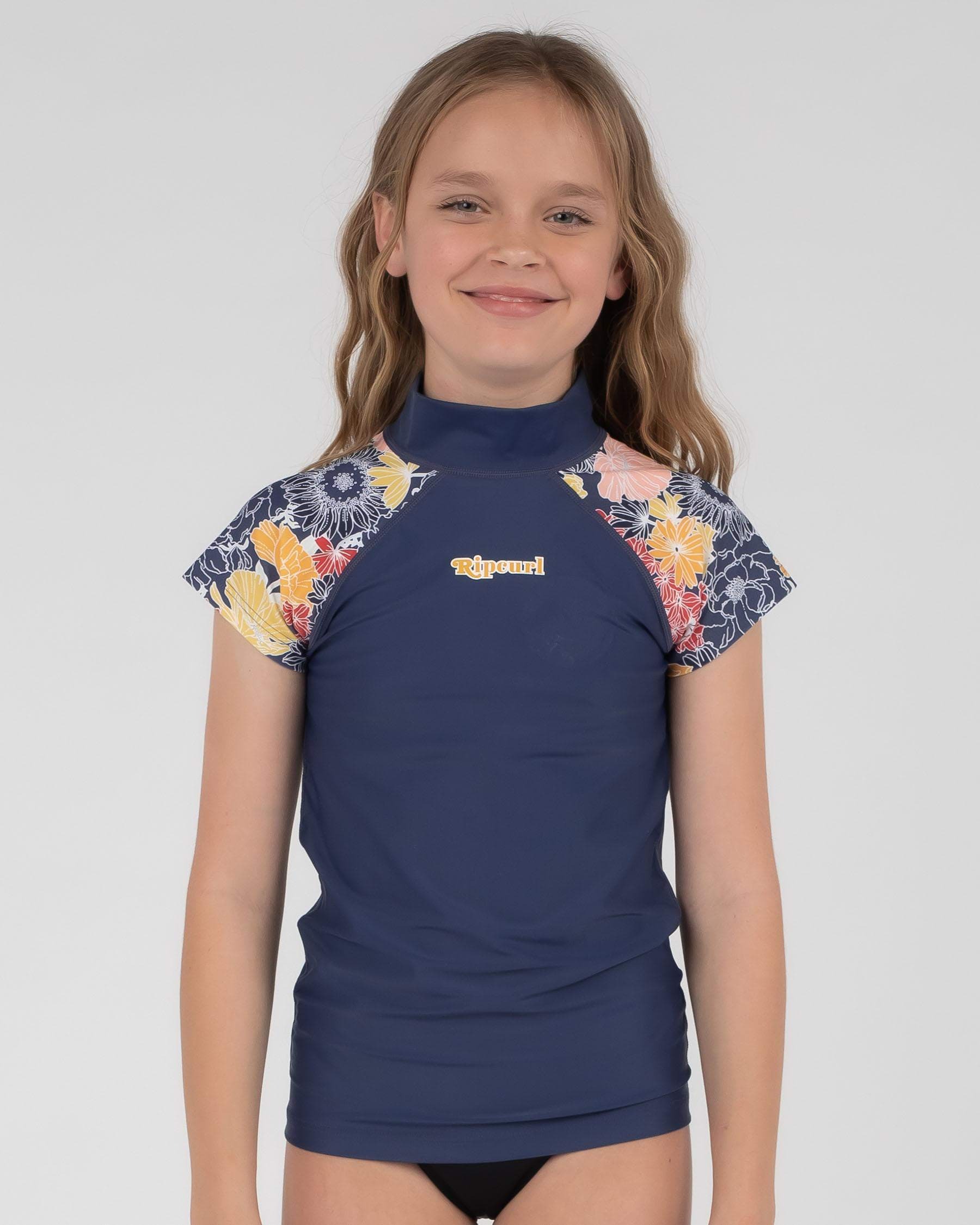 Shop Rip Curl Girls' Cap Sleeve Rash Vest In Navy 0049 Fast Shipping