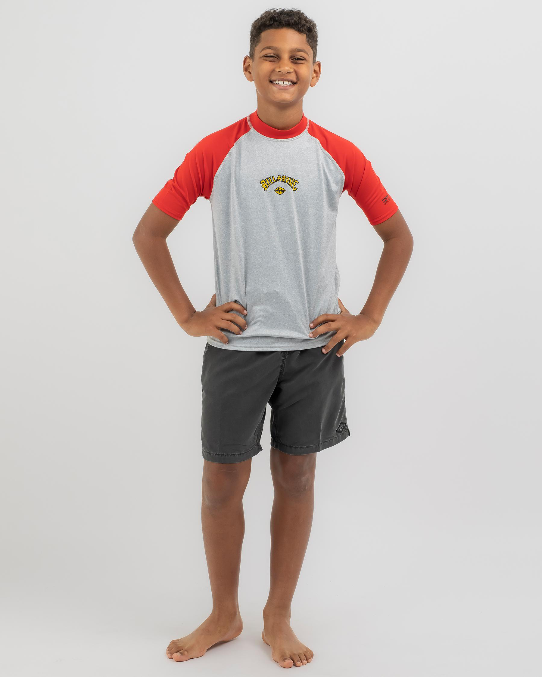 Billabong Boys' Straya Short Sleeve Rash Vest In Red/grey FREE
