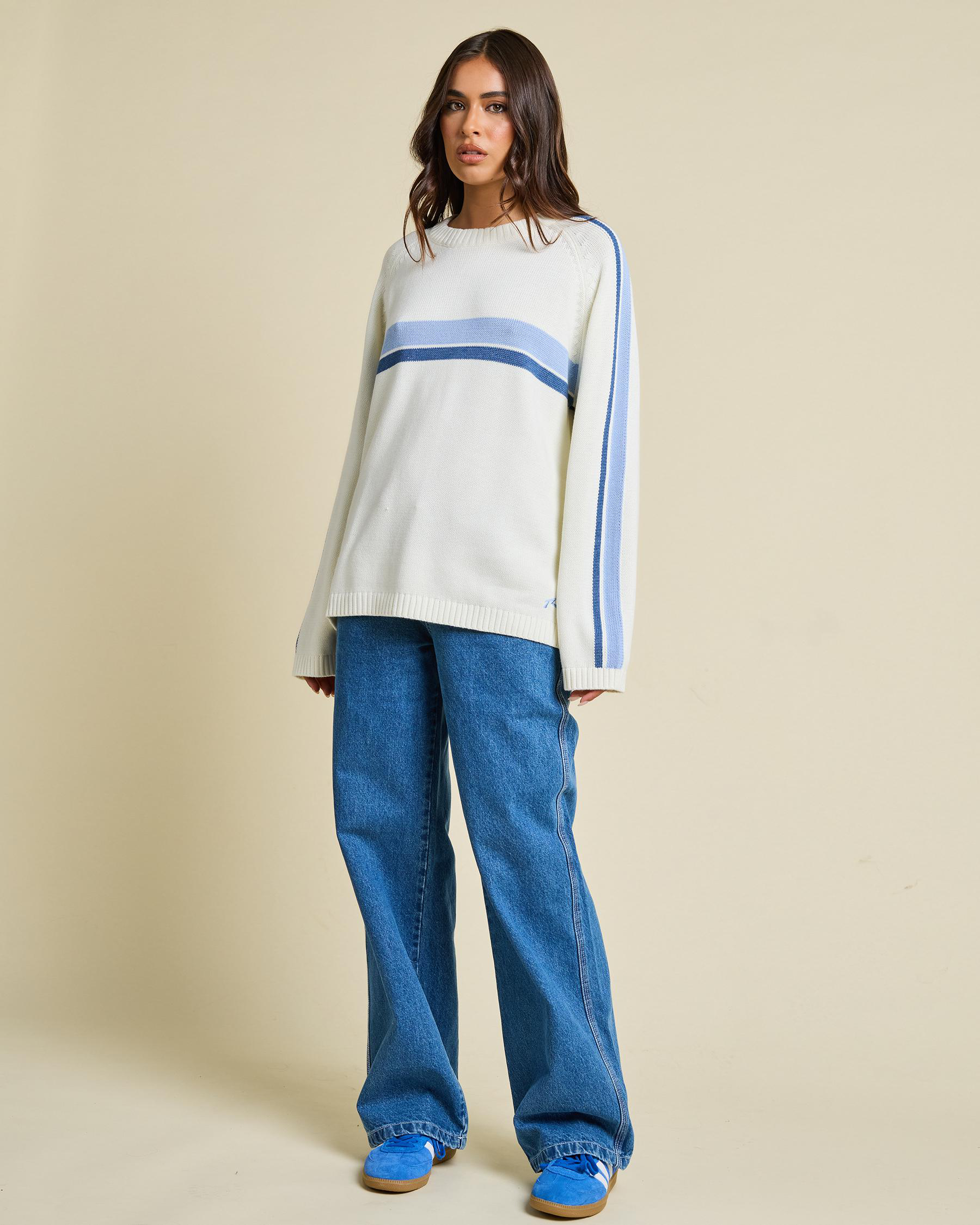 Shop Rusty White Lines Crew Neck Knit Jumper In Coconut Cream - Fast ...