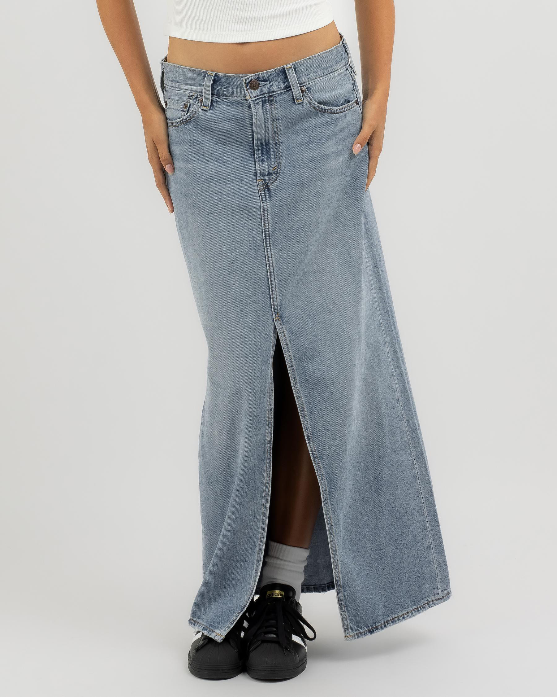 Shop Levi's Ankle Column Maxi Skirt In Please Hold - Fast Shipping ...