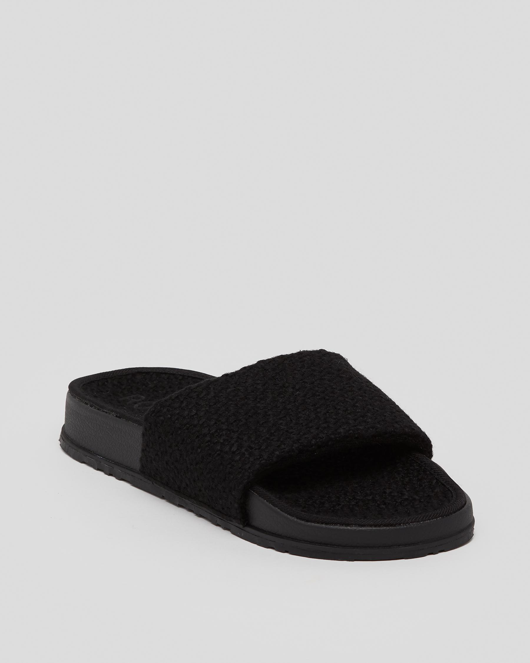 Shop Roxy Slippy Boucle Slide Sandals In Black - Fast Shipping & Easy ...
