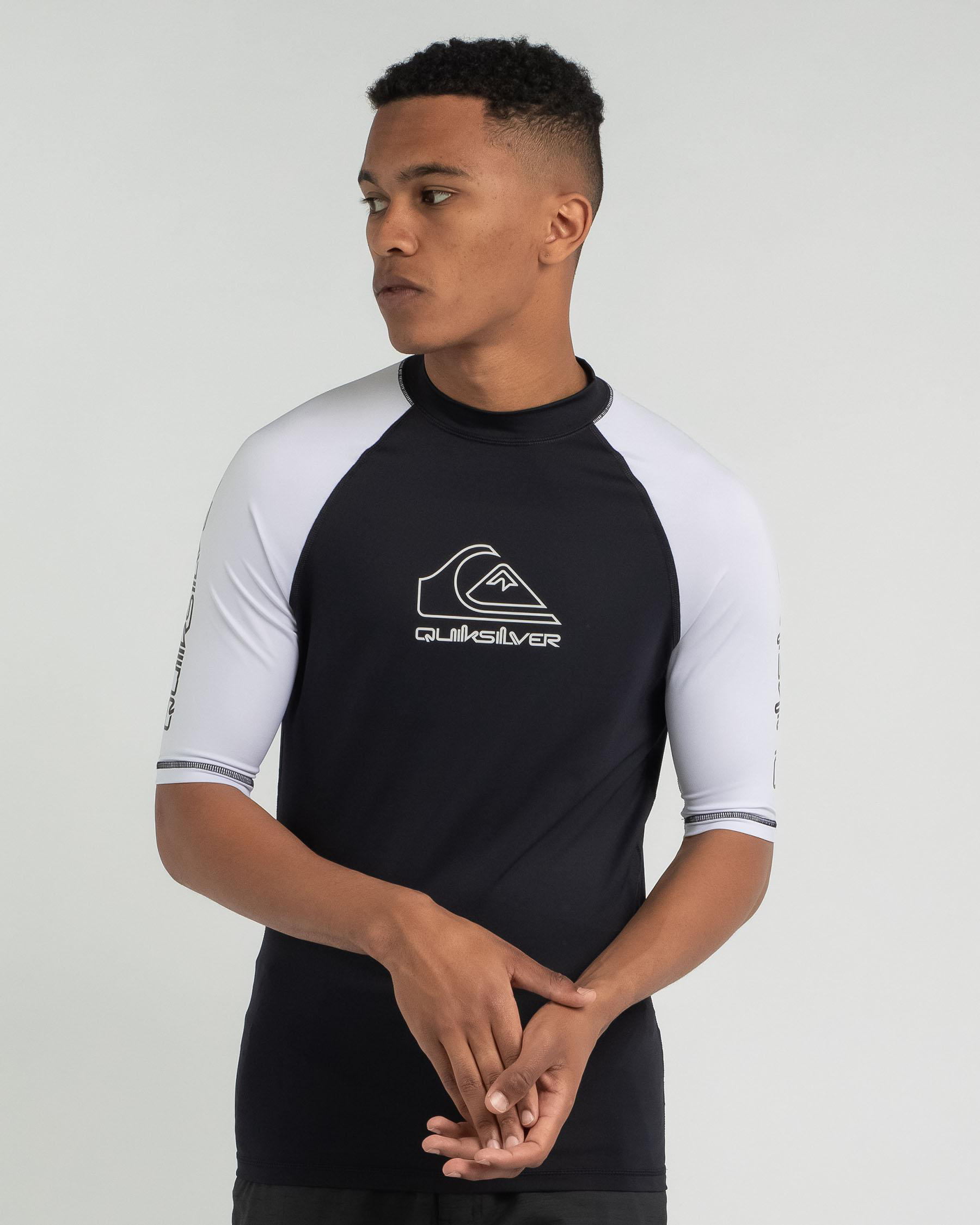 Shop Quiksilver On Tour Short Sleeve Rash Vest In Black Fast Shipping