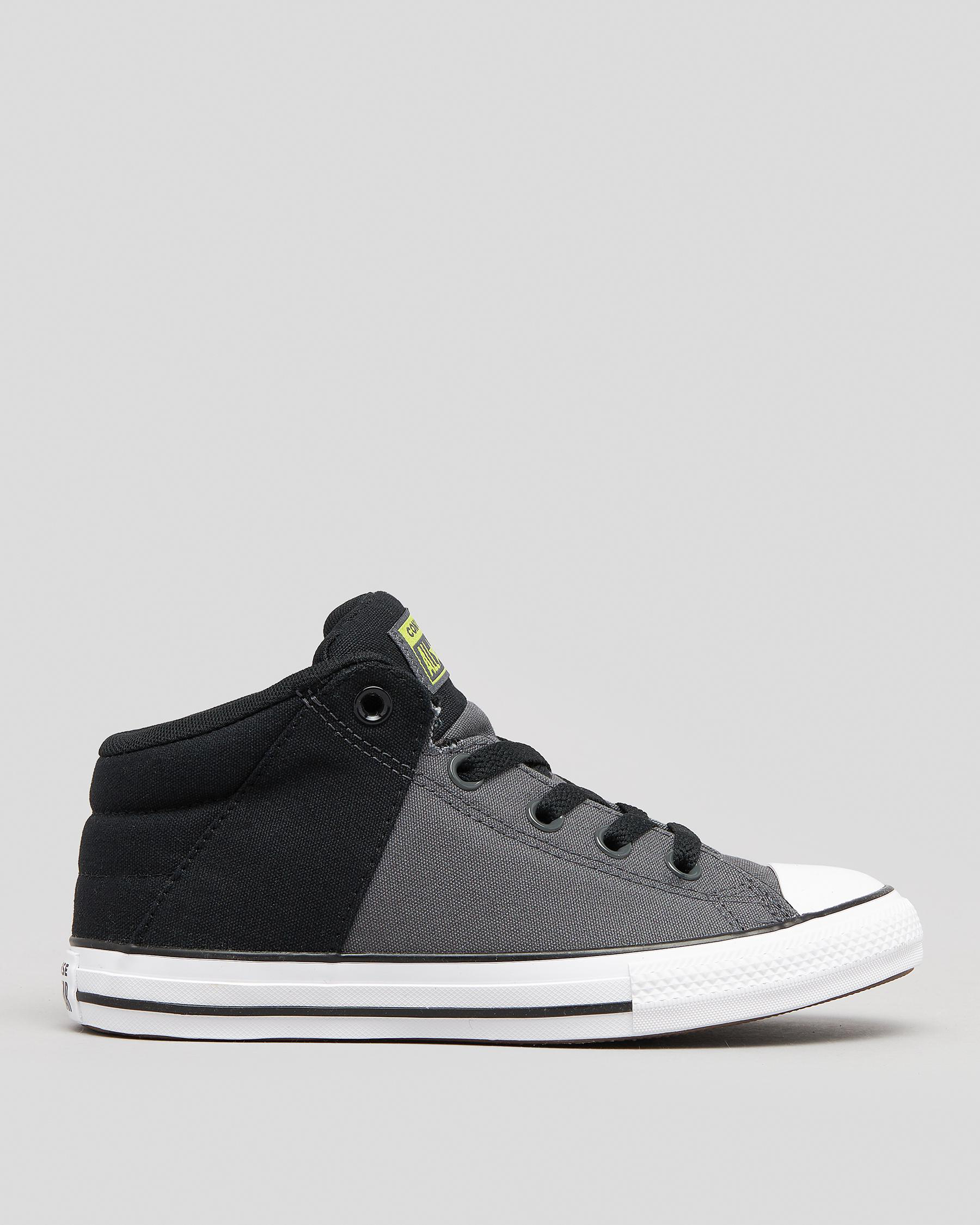Shop Converse Junior Boys' CTAS Axel Mid Shoes In Iron Grey/black/laser Lemon Fast Shipping