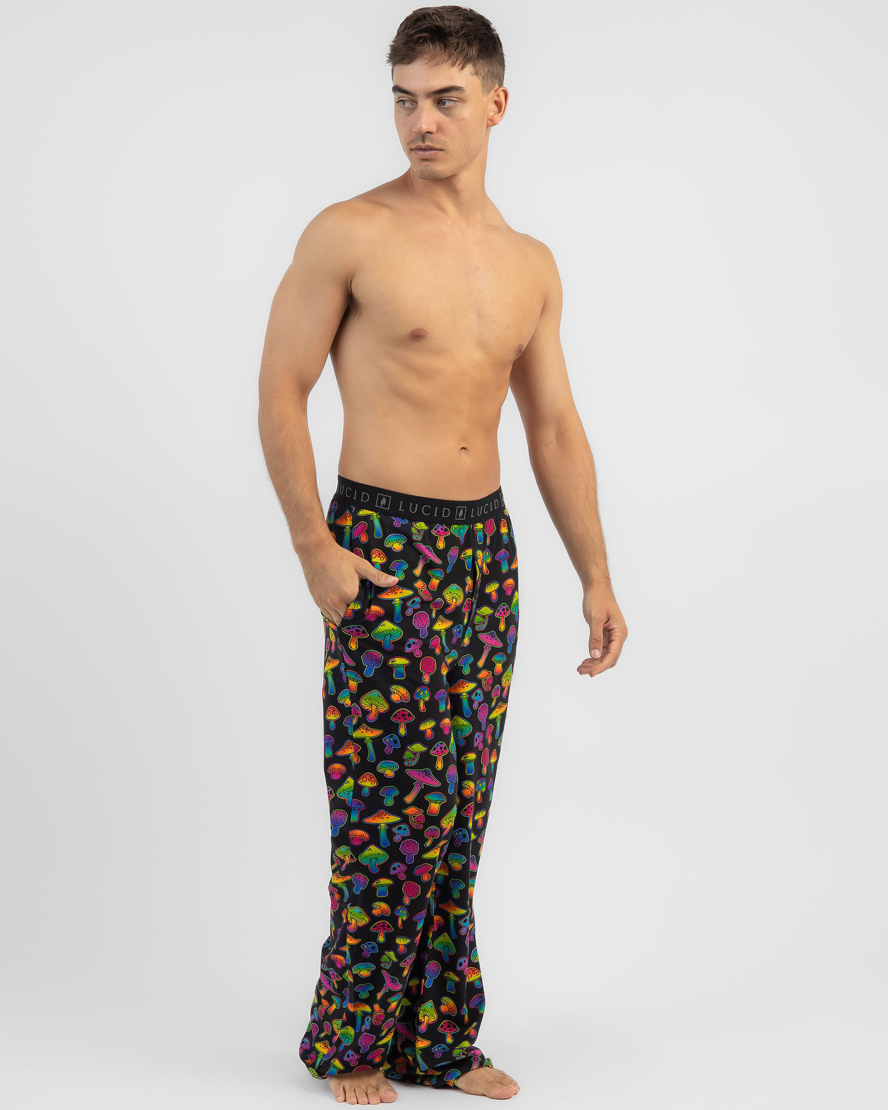 Shop Lucid Magic Mushrooms Pyjama Pants In Black - Fast Shipping & Easy ...