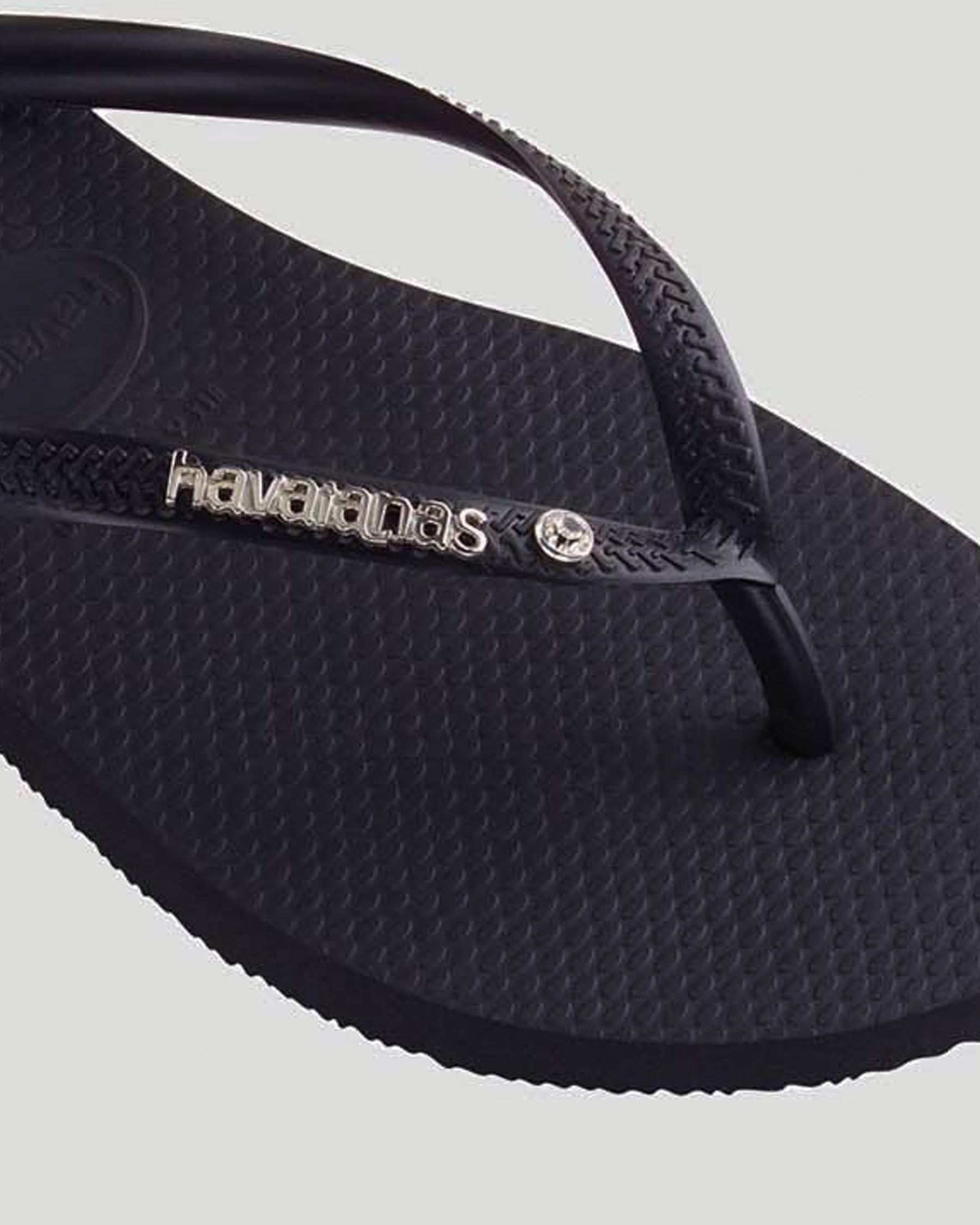 Slim Metal Logo Crystal Thongs