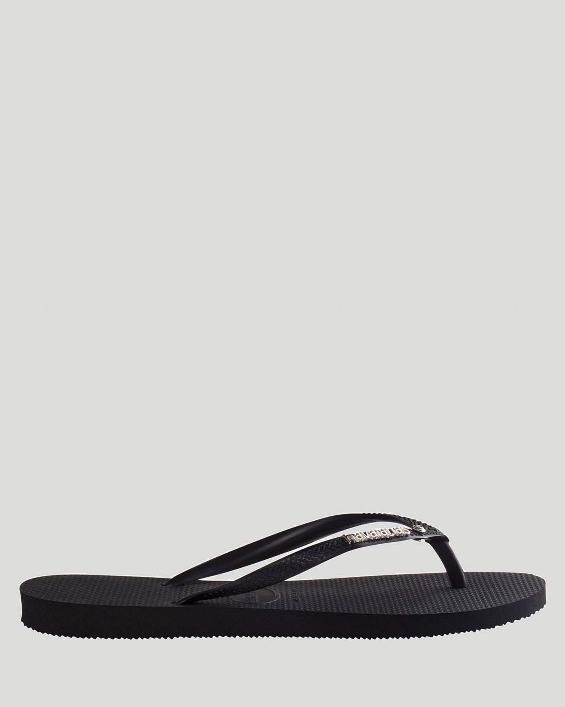 Slim Metal Logo Crystal Thongs