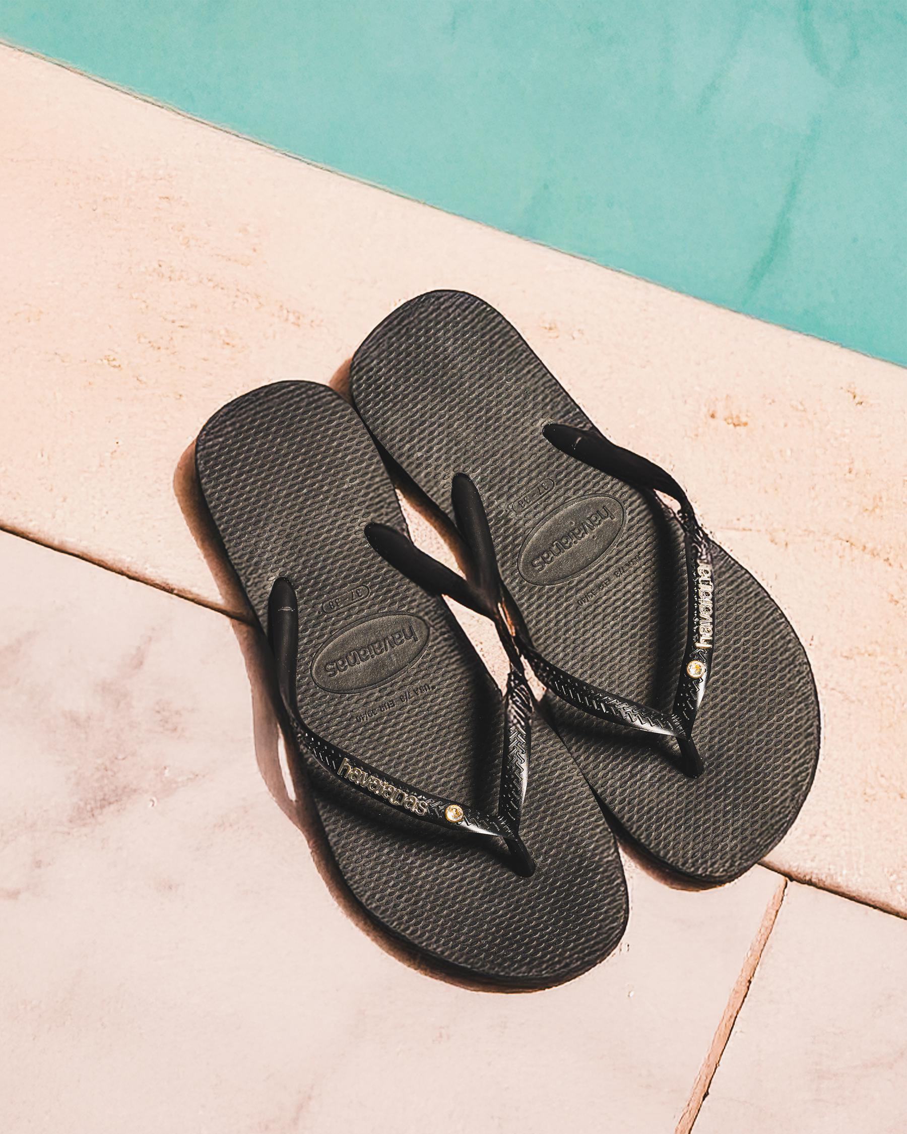 Slim Metal Logo Crystal Thongs