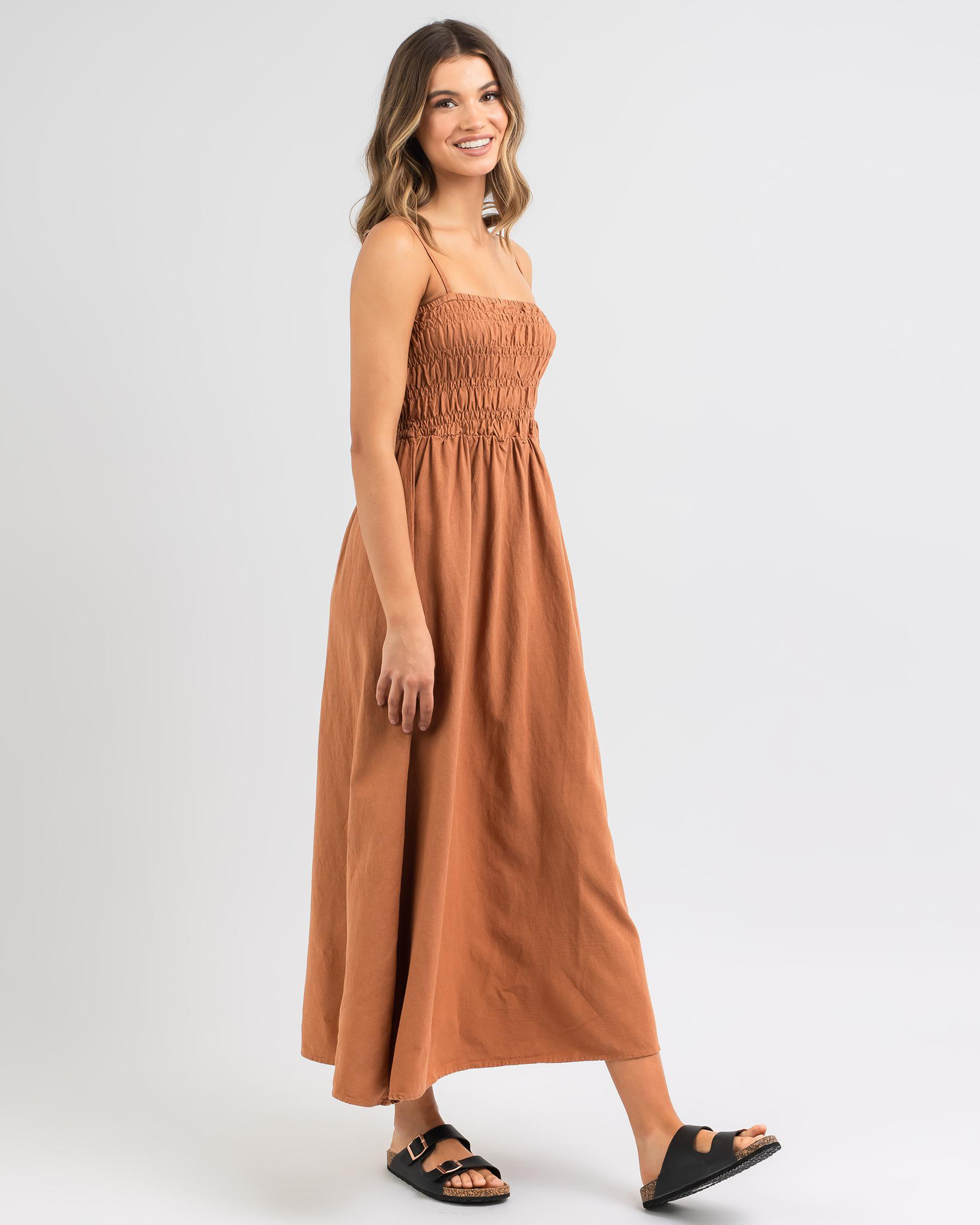 Classic Shirred Midi Dress