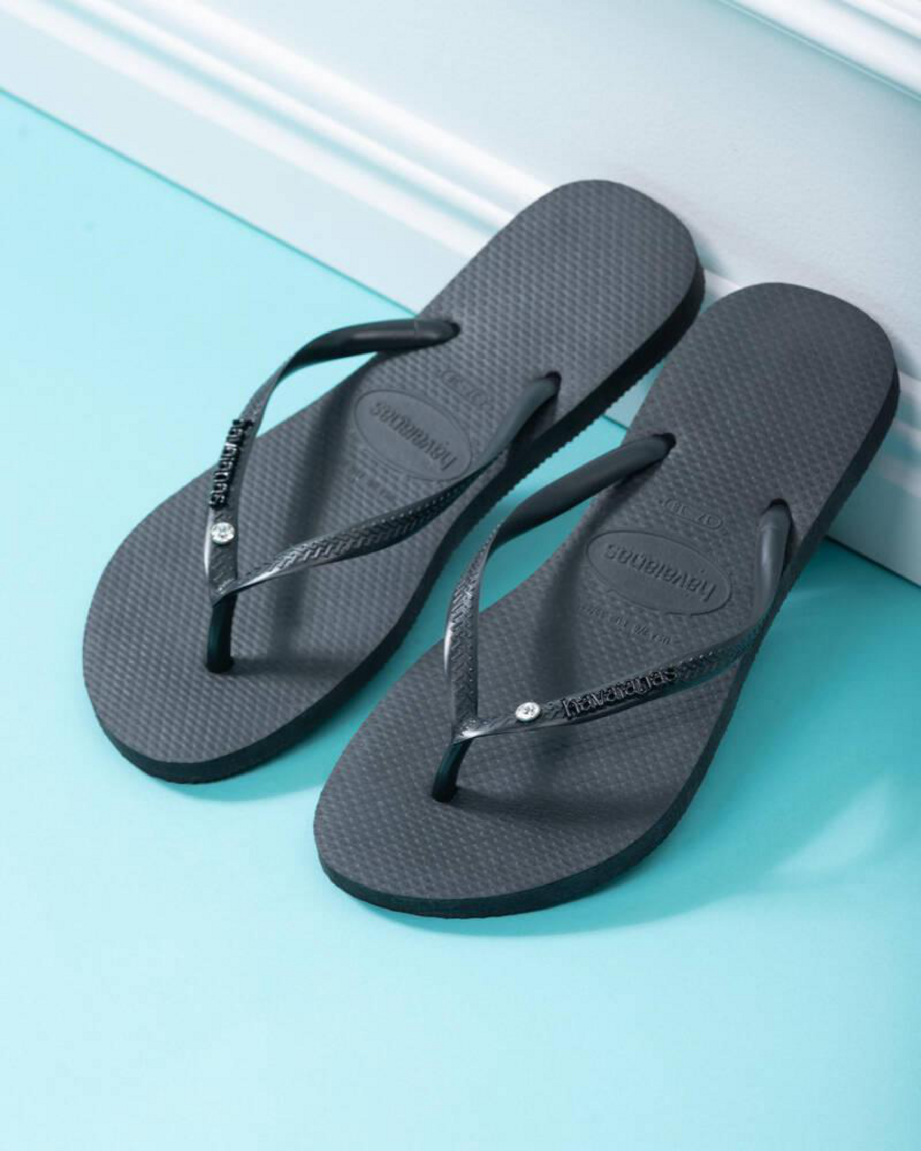 Slim Metal Logo Crystal Thongs