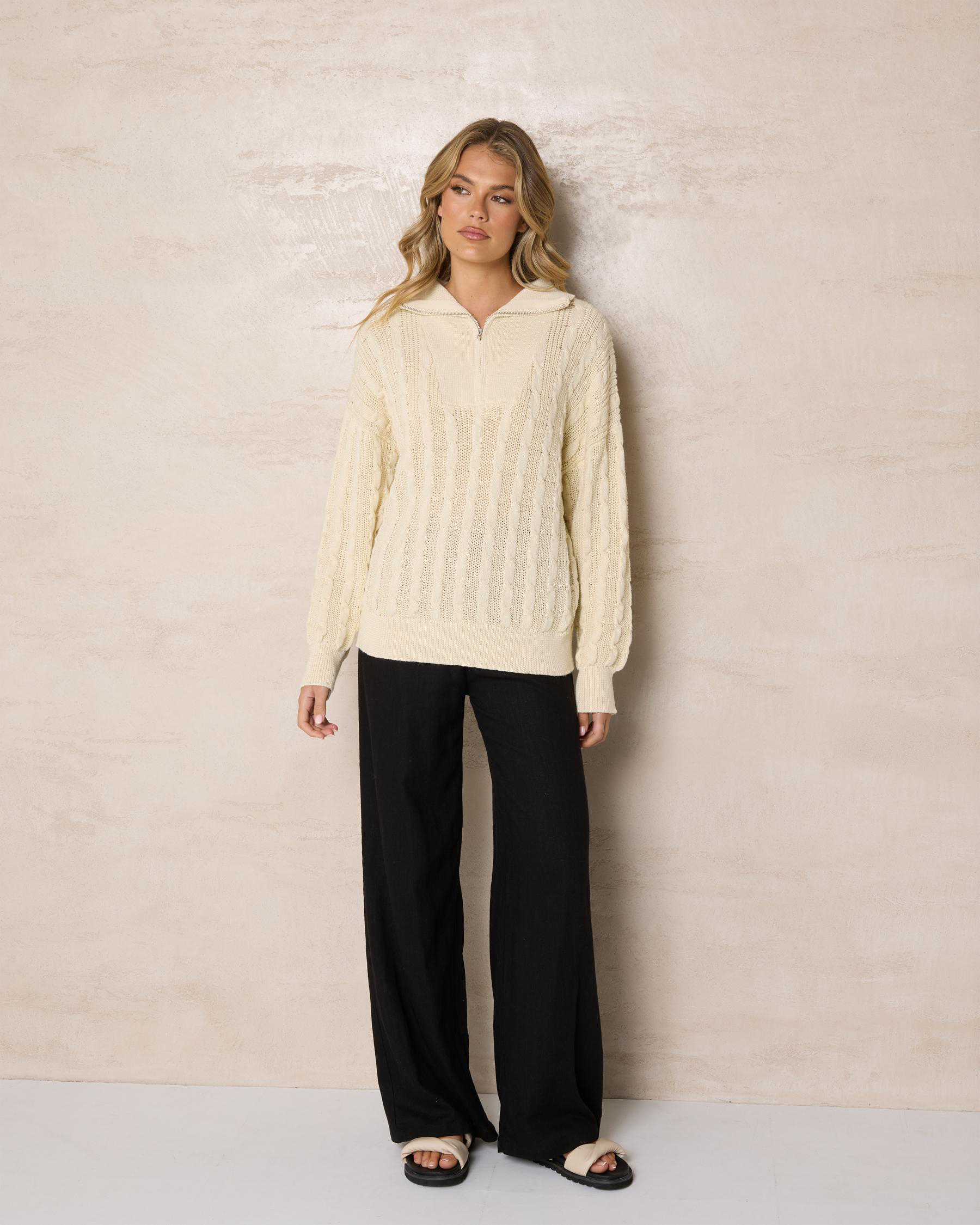 Judy Half Zip Collared Cable Knit Jumper