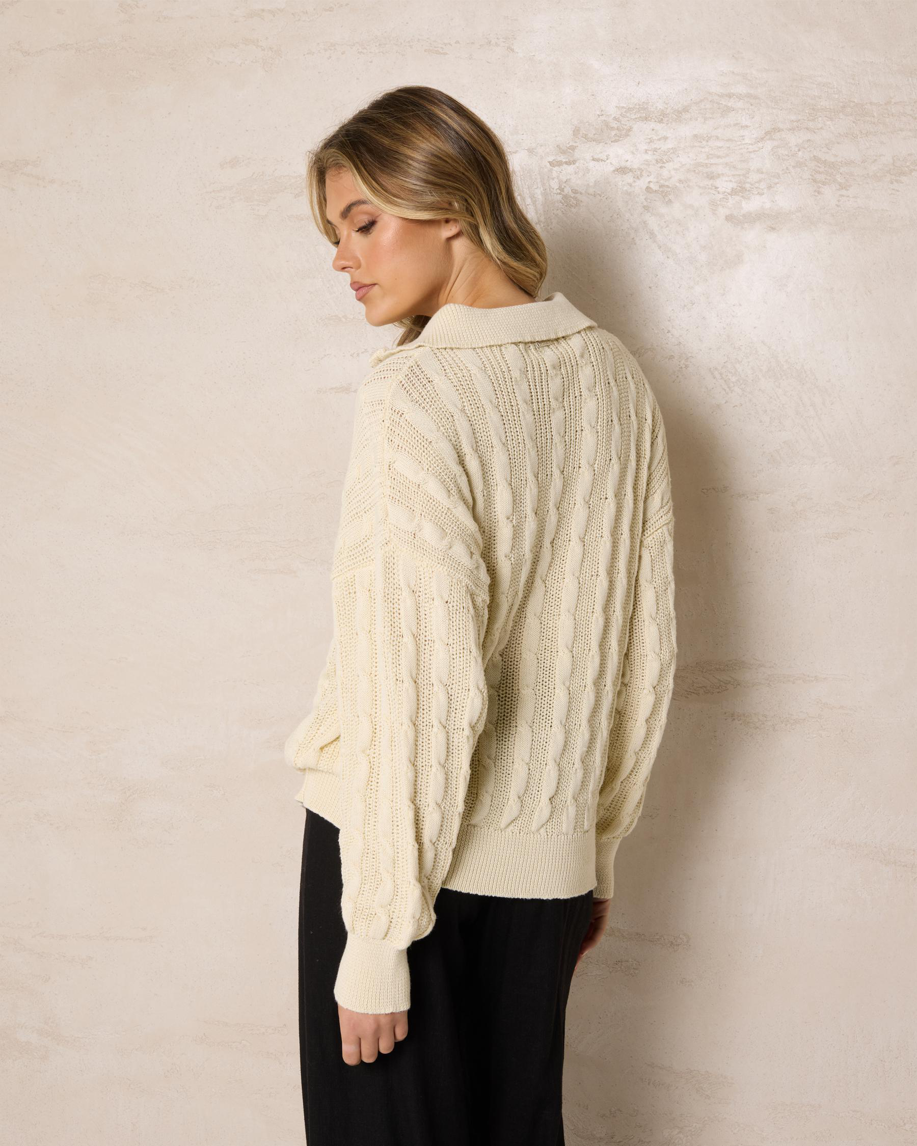 Judy Half Zip Collared Cable Knit Jumper