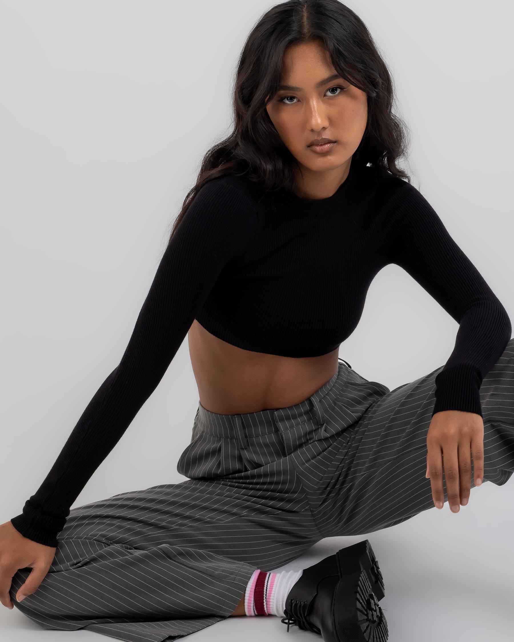 Basic Long Sleeve Knit Crop Top
