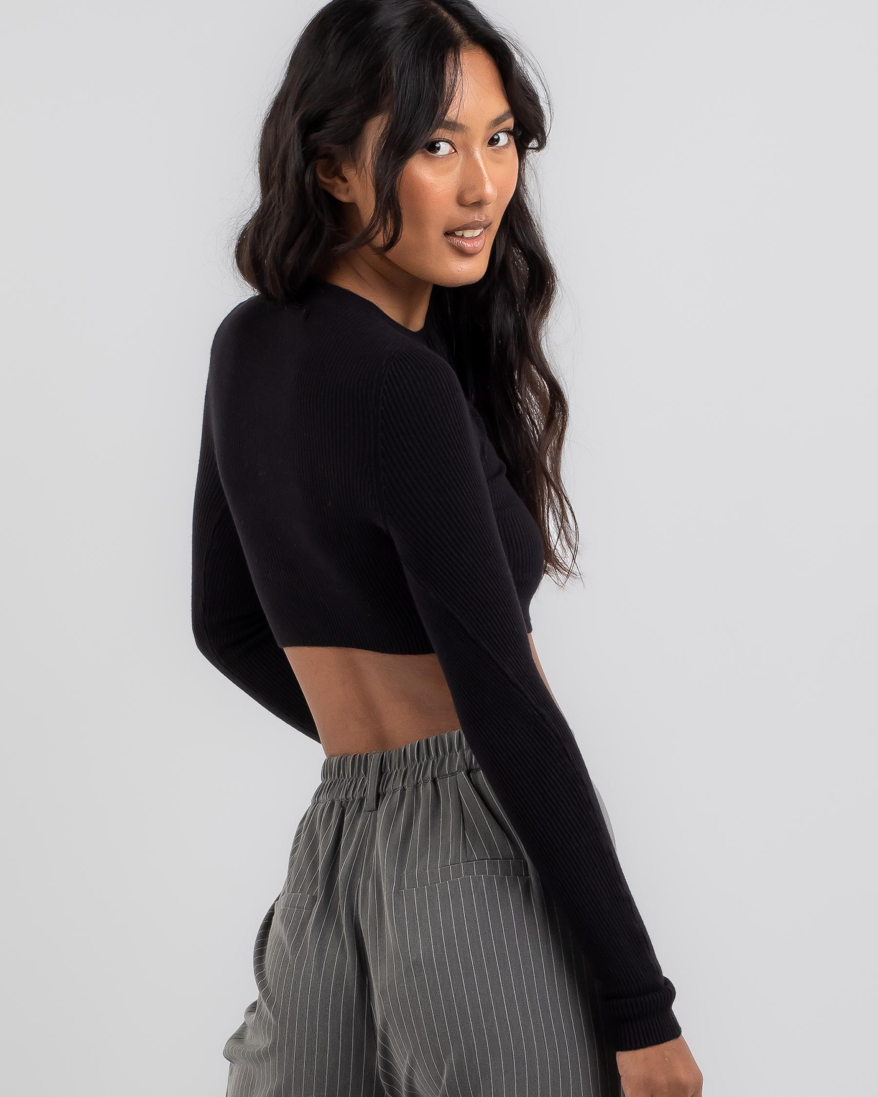 Basic Long Sleeve Knit Crop Top