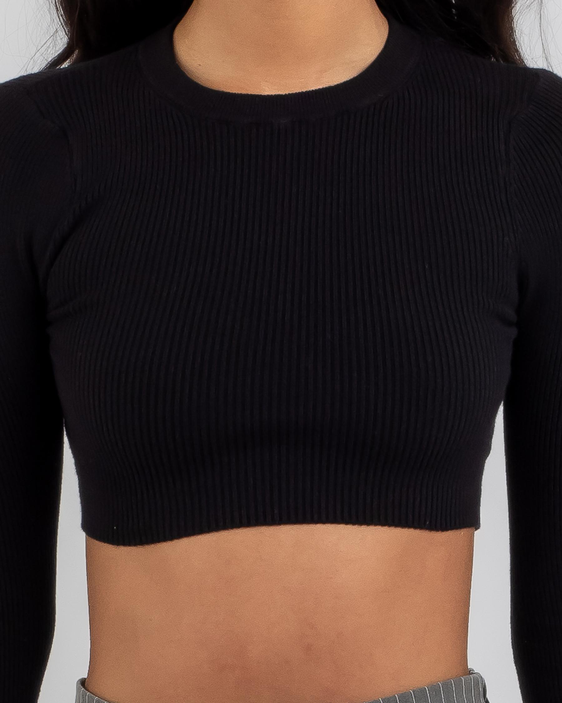Basic Long Sleeve Knit Crop Top