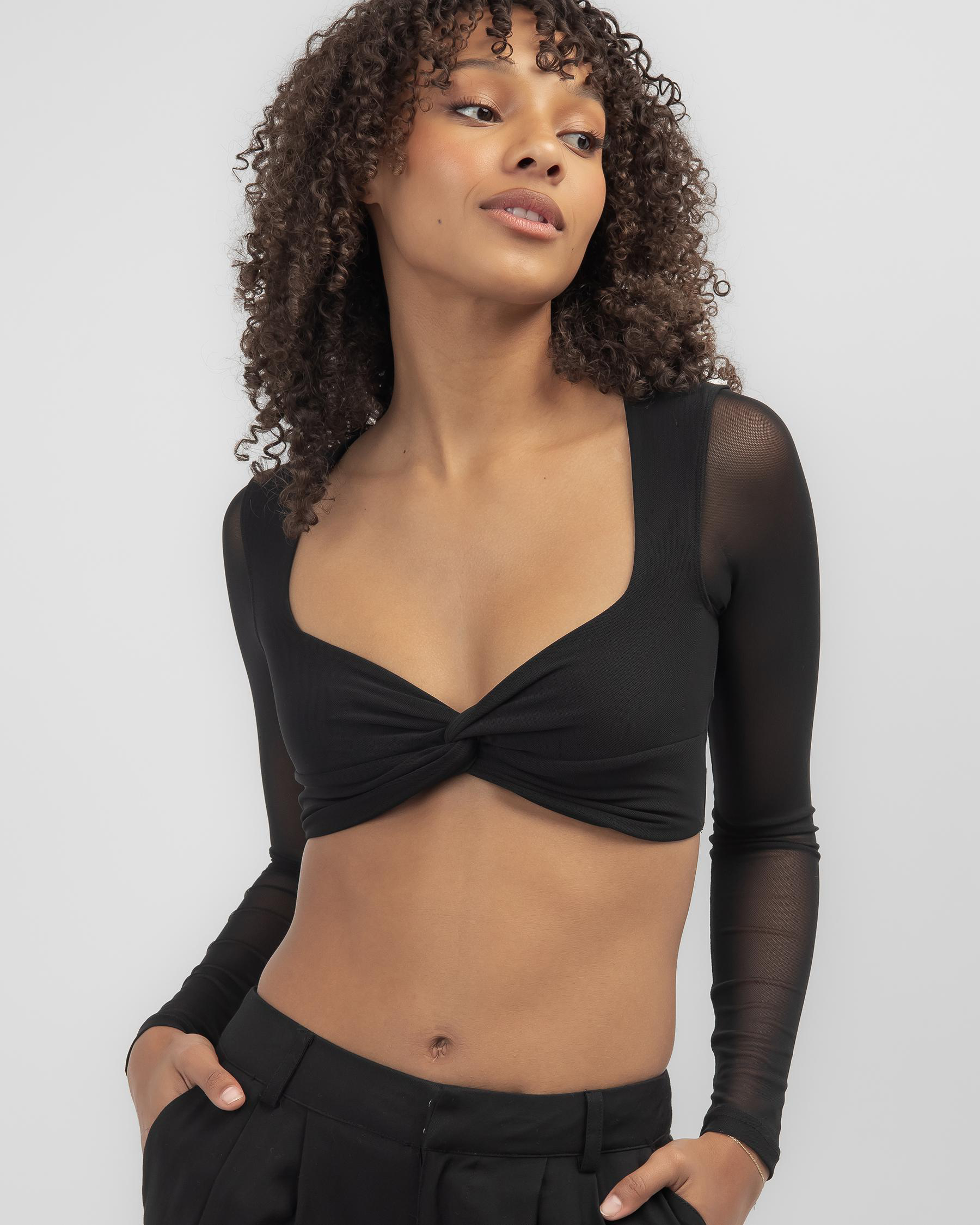 James Mesh Long Sleeve Crop Top