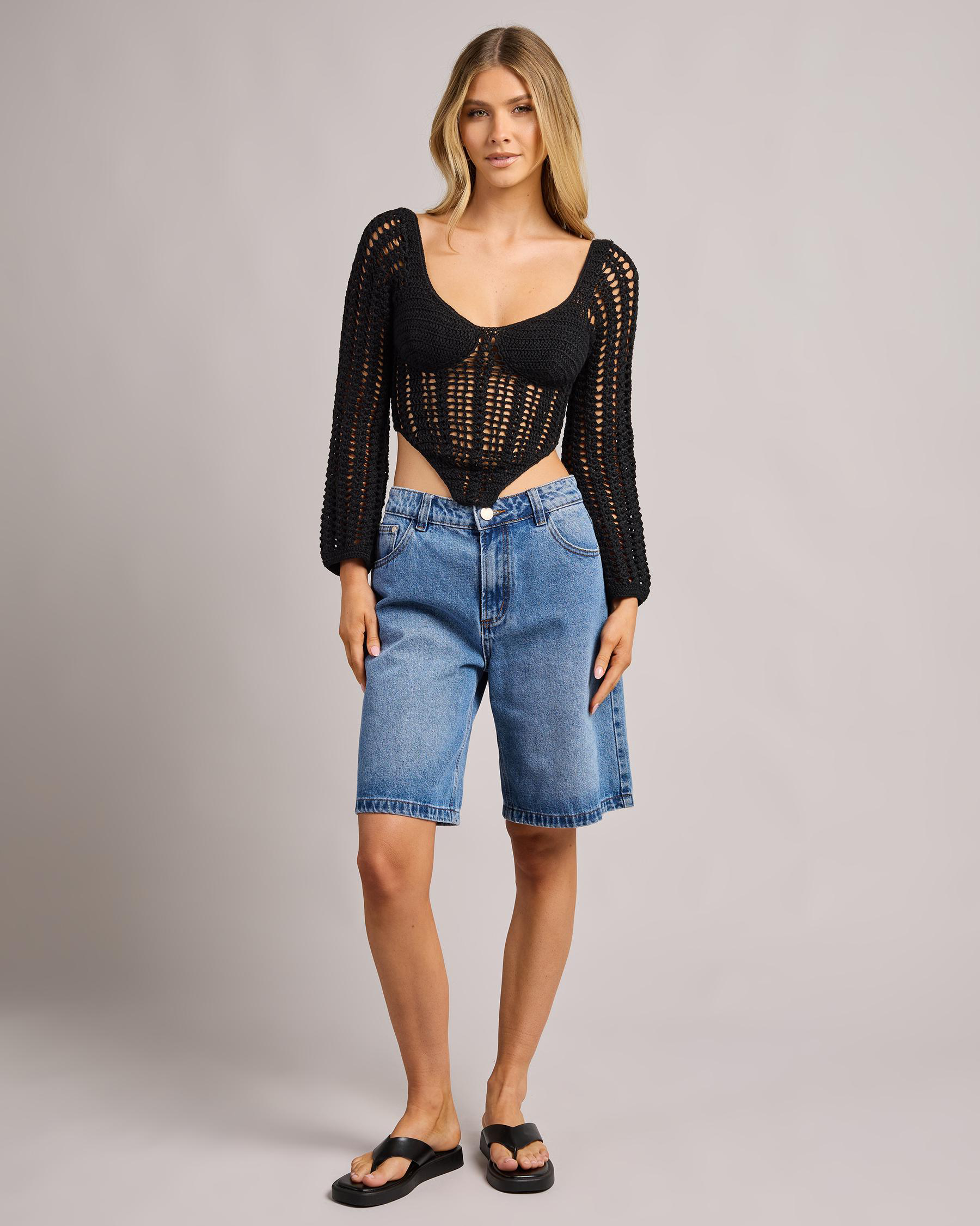 Celine Crochet Corset Long Sleeve Top