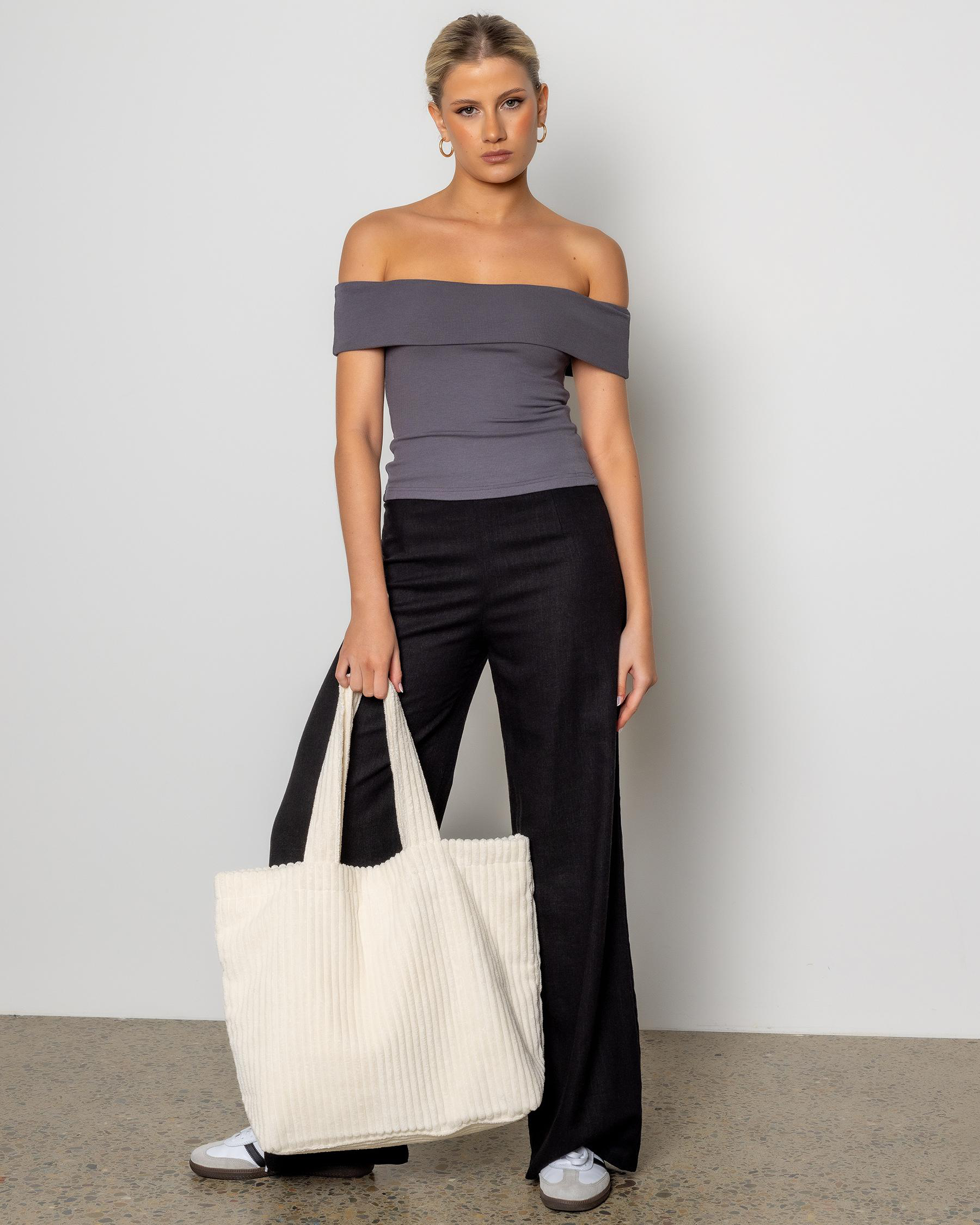 Basic Fine Rib Off Shoulder Top