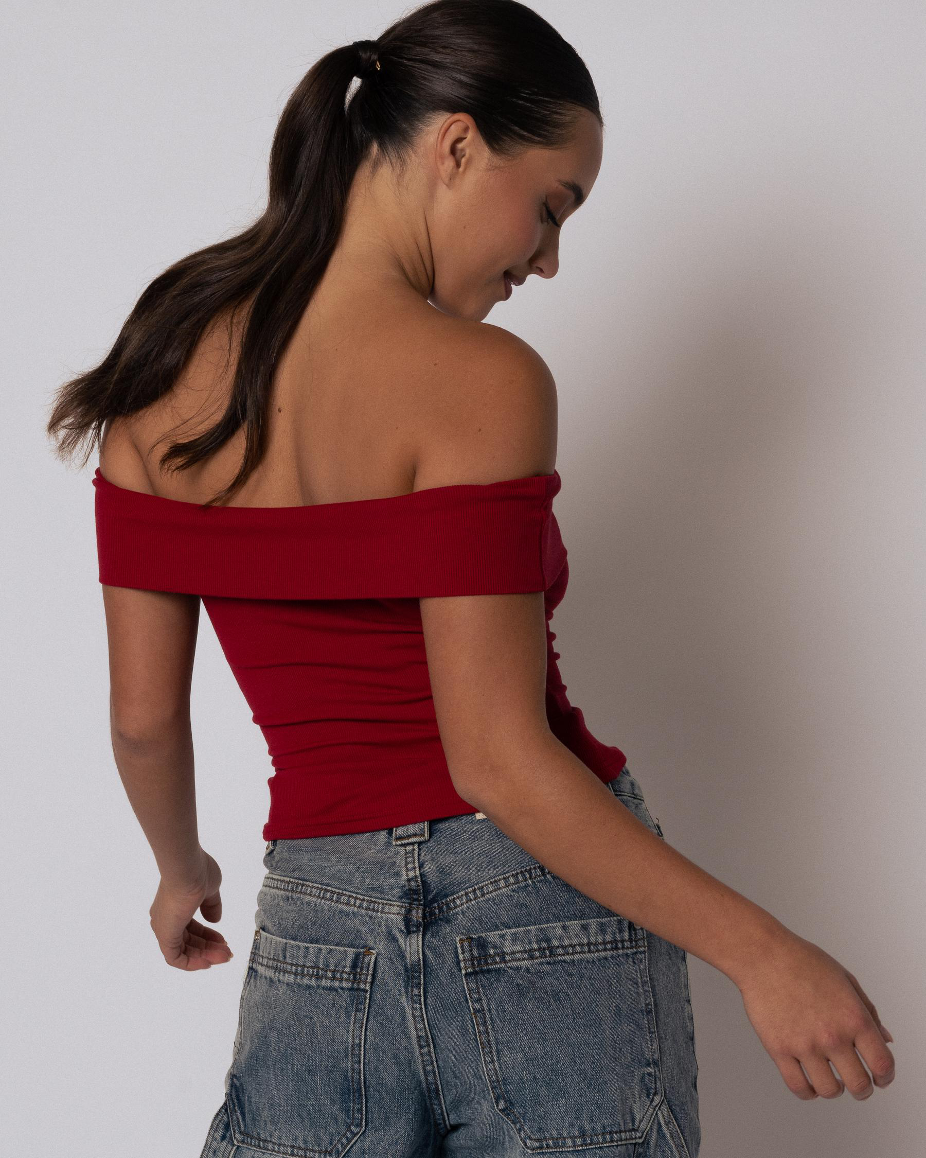 Basic Fine Rib Off Shoulder Top