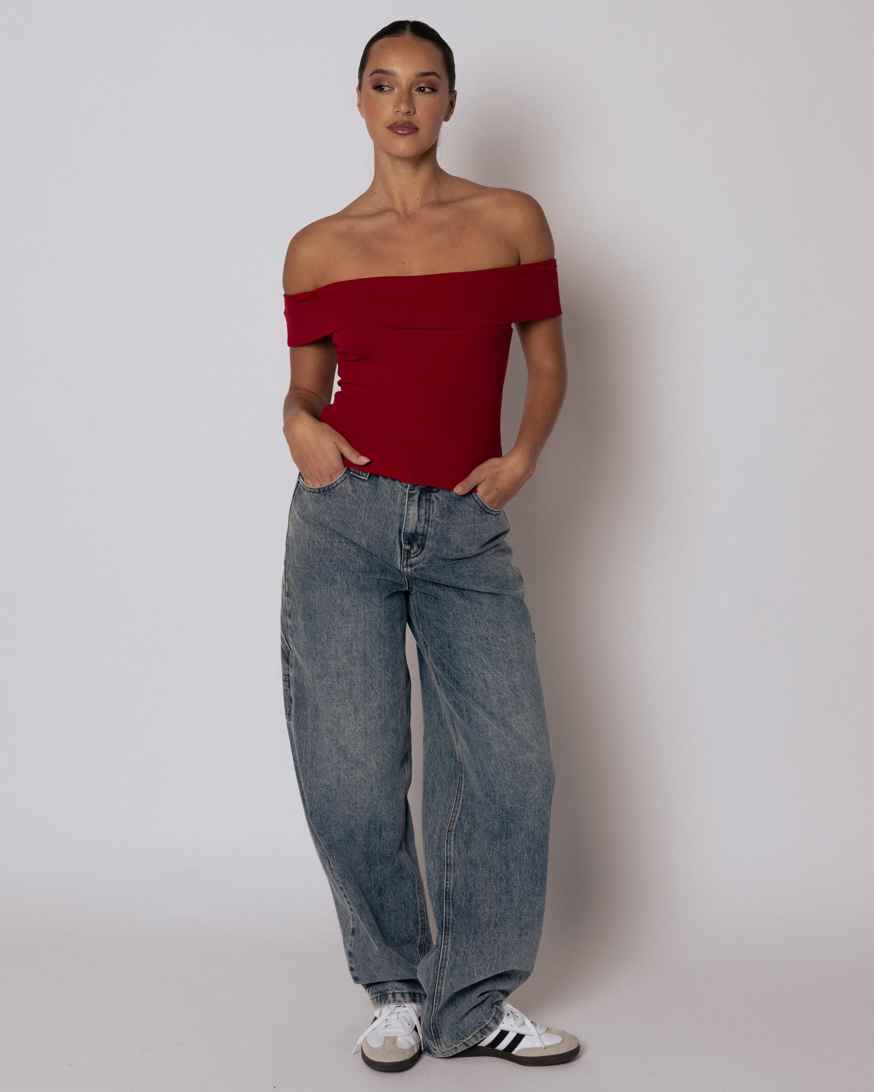 Basic Fine Rib Off Shoulder Top