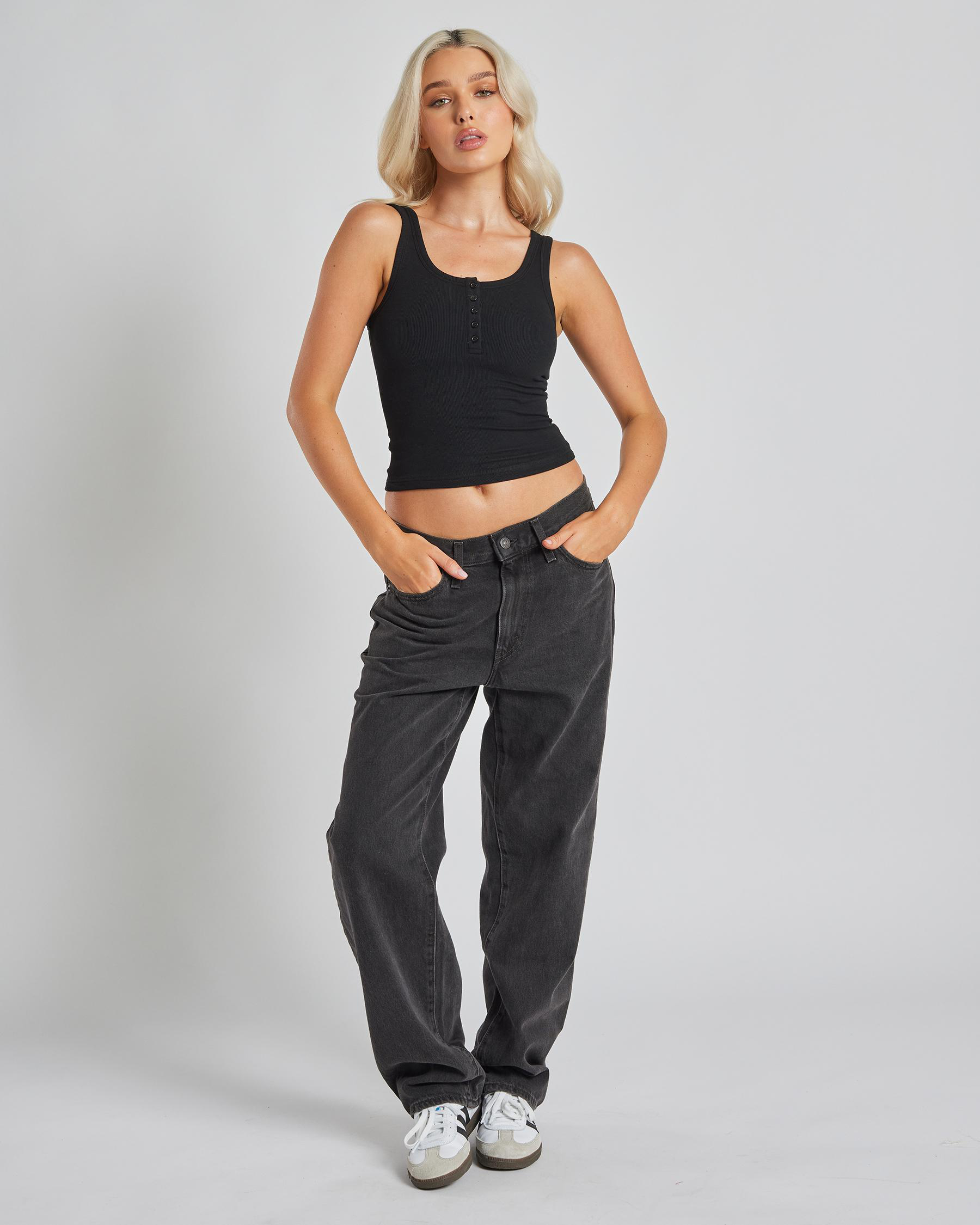 Basic Fine Rib Henley Tank Top