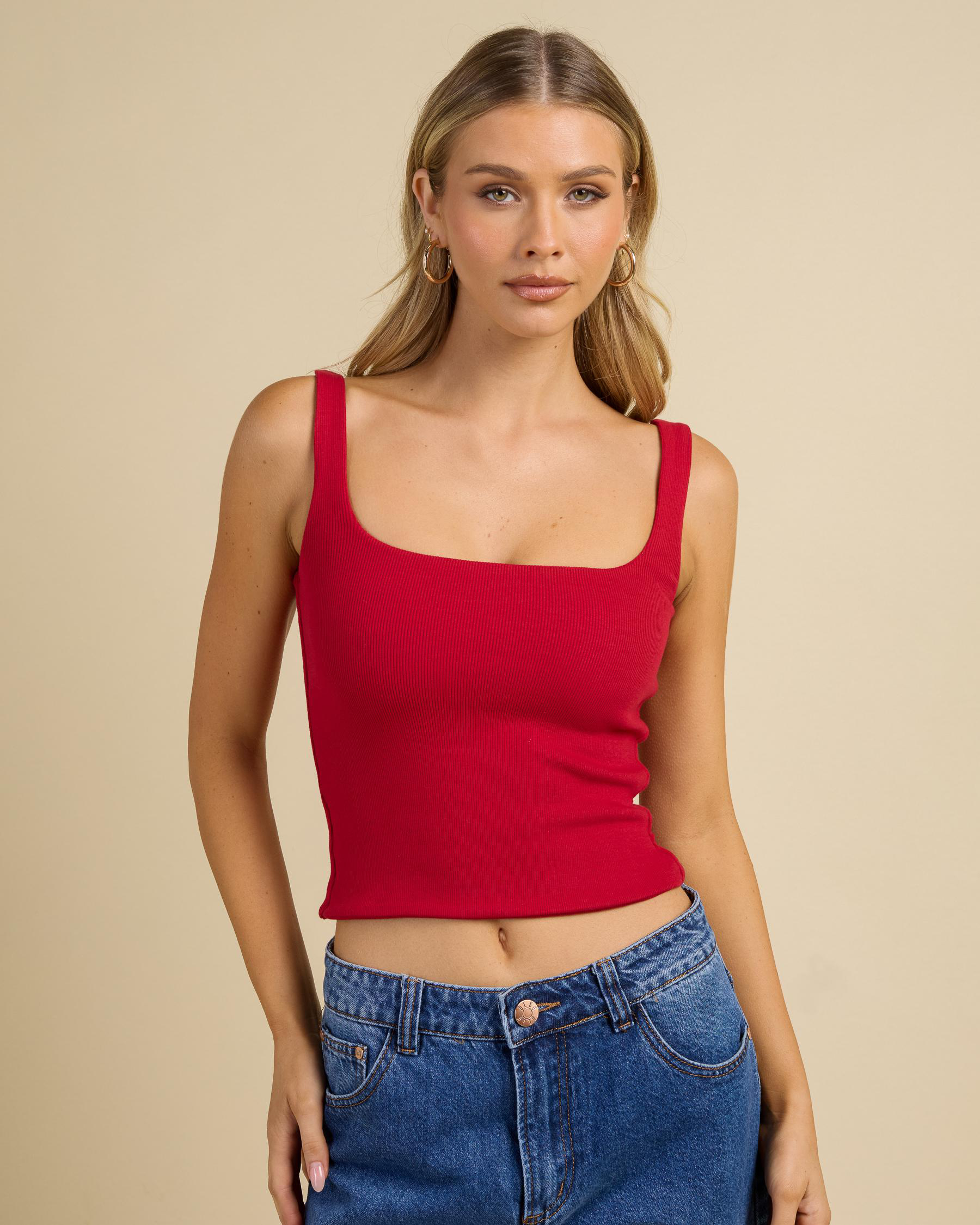 Basic Square Neck Rib Tank Top