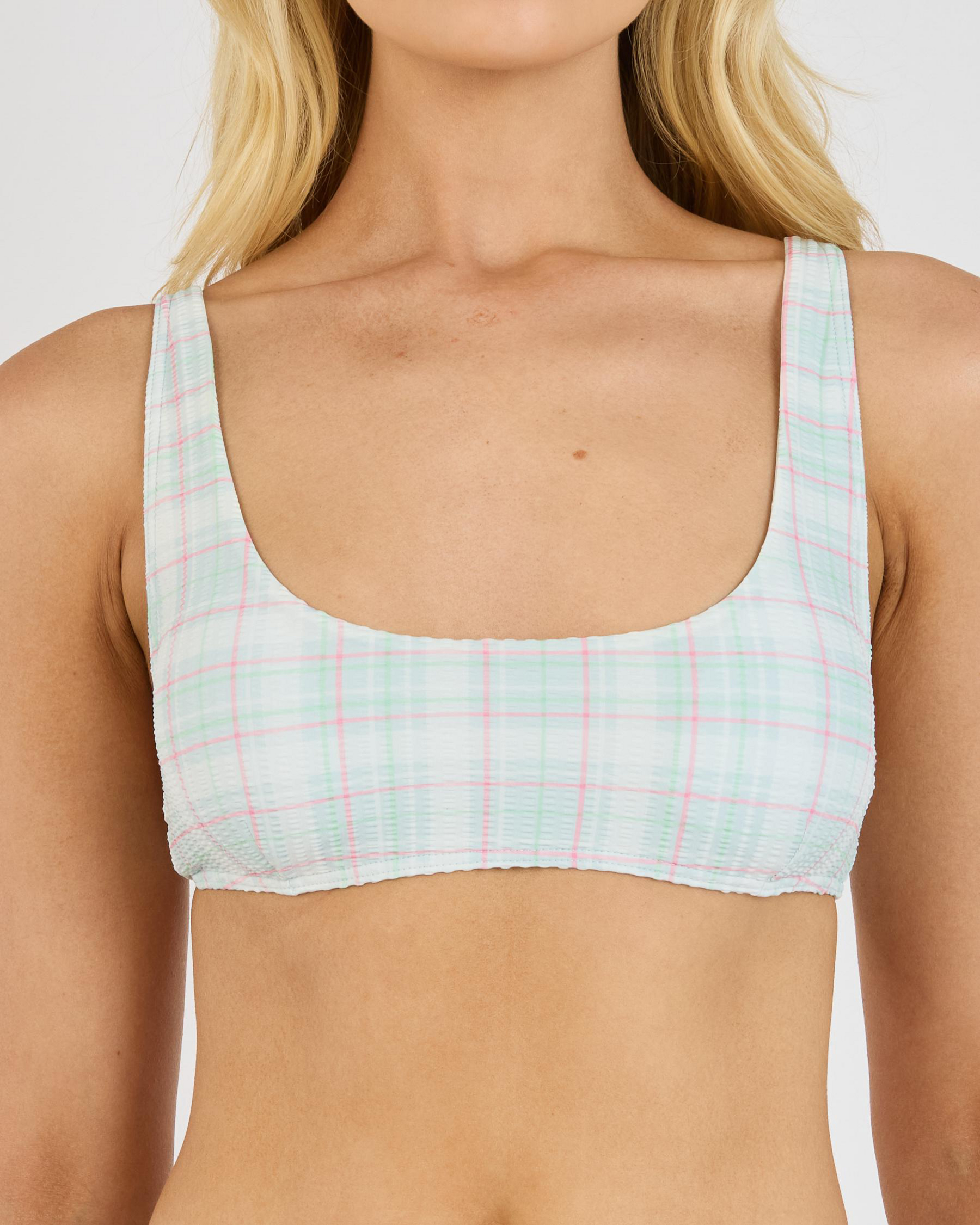 Summer Plaid Scooped Bralette Bikini Top