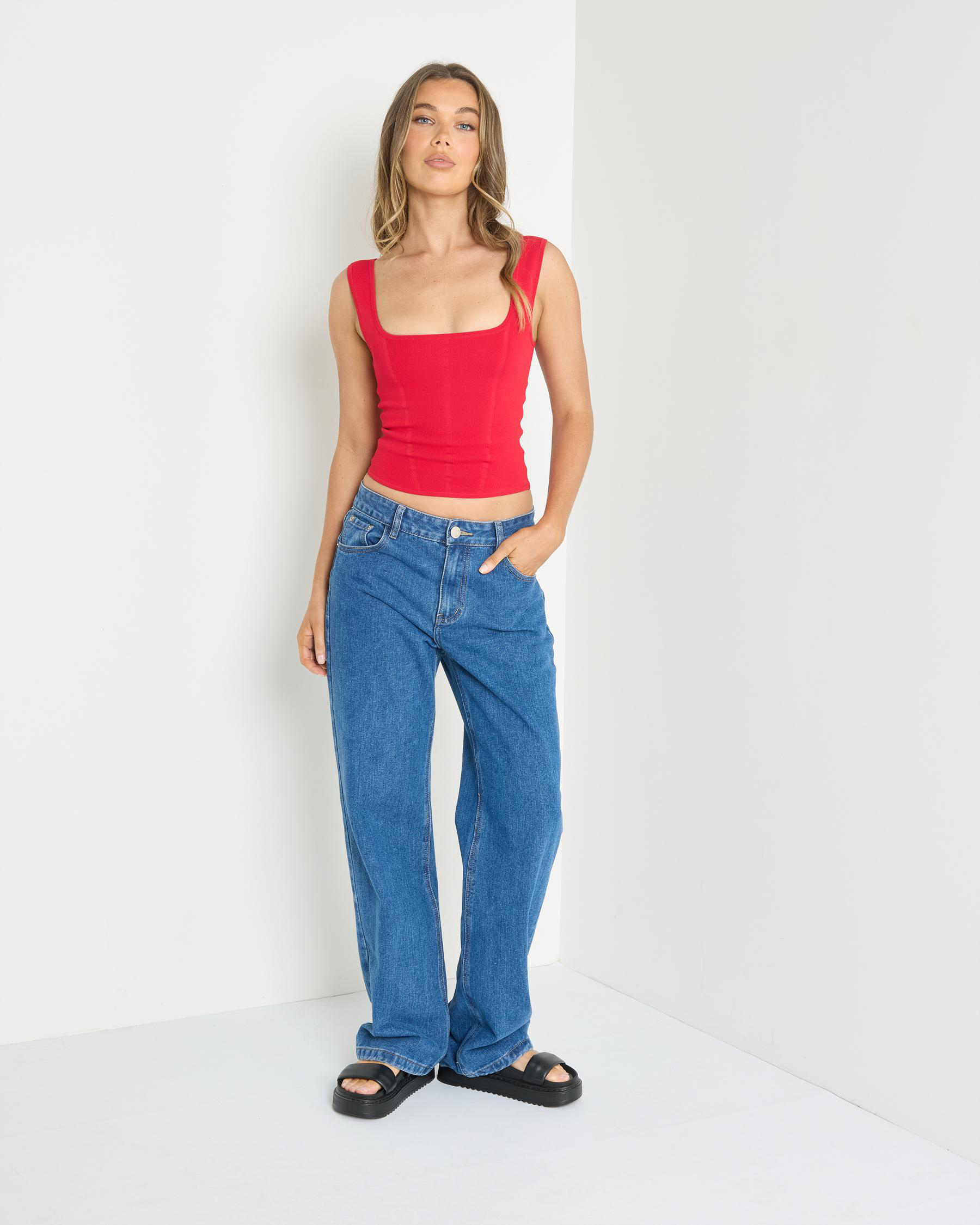 Basic Square Neck Knit Tank Top