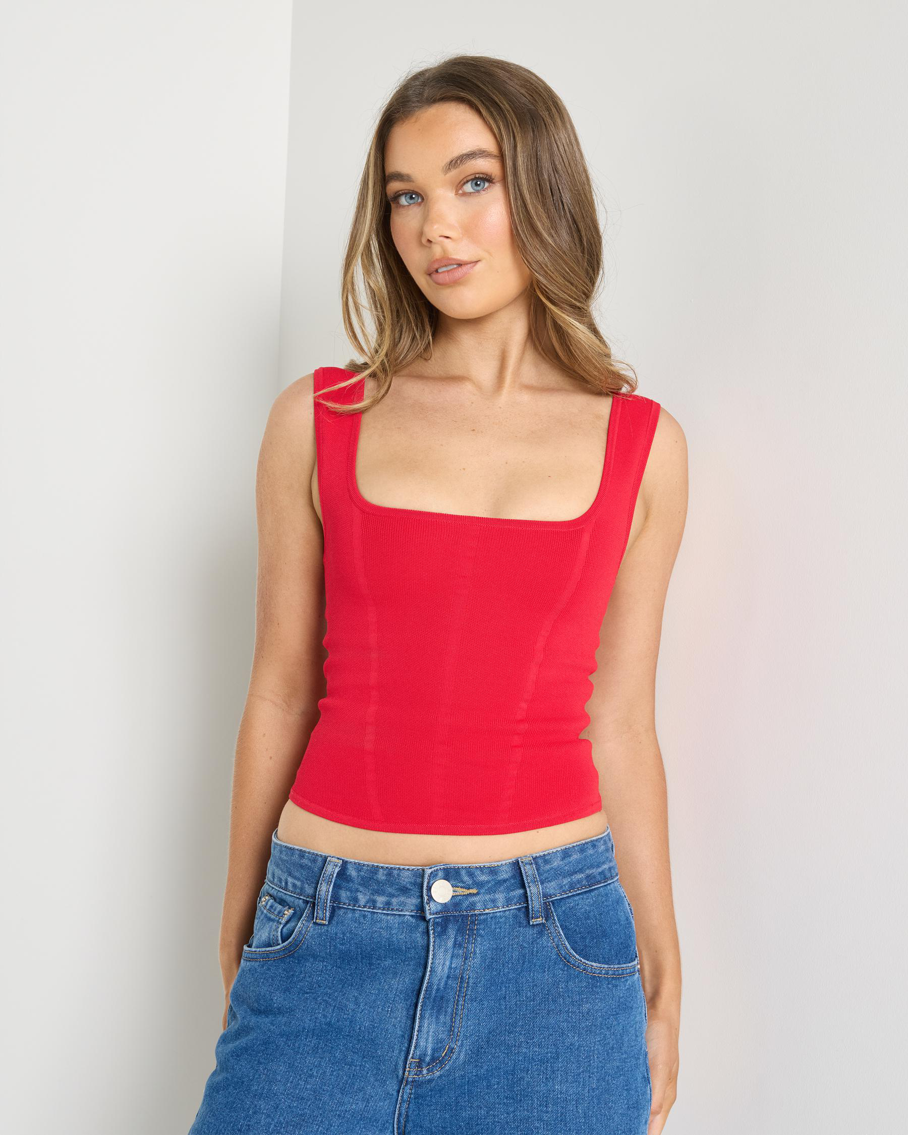 Basic Square Neck Knit Tank Top