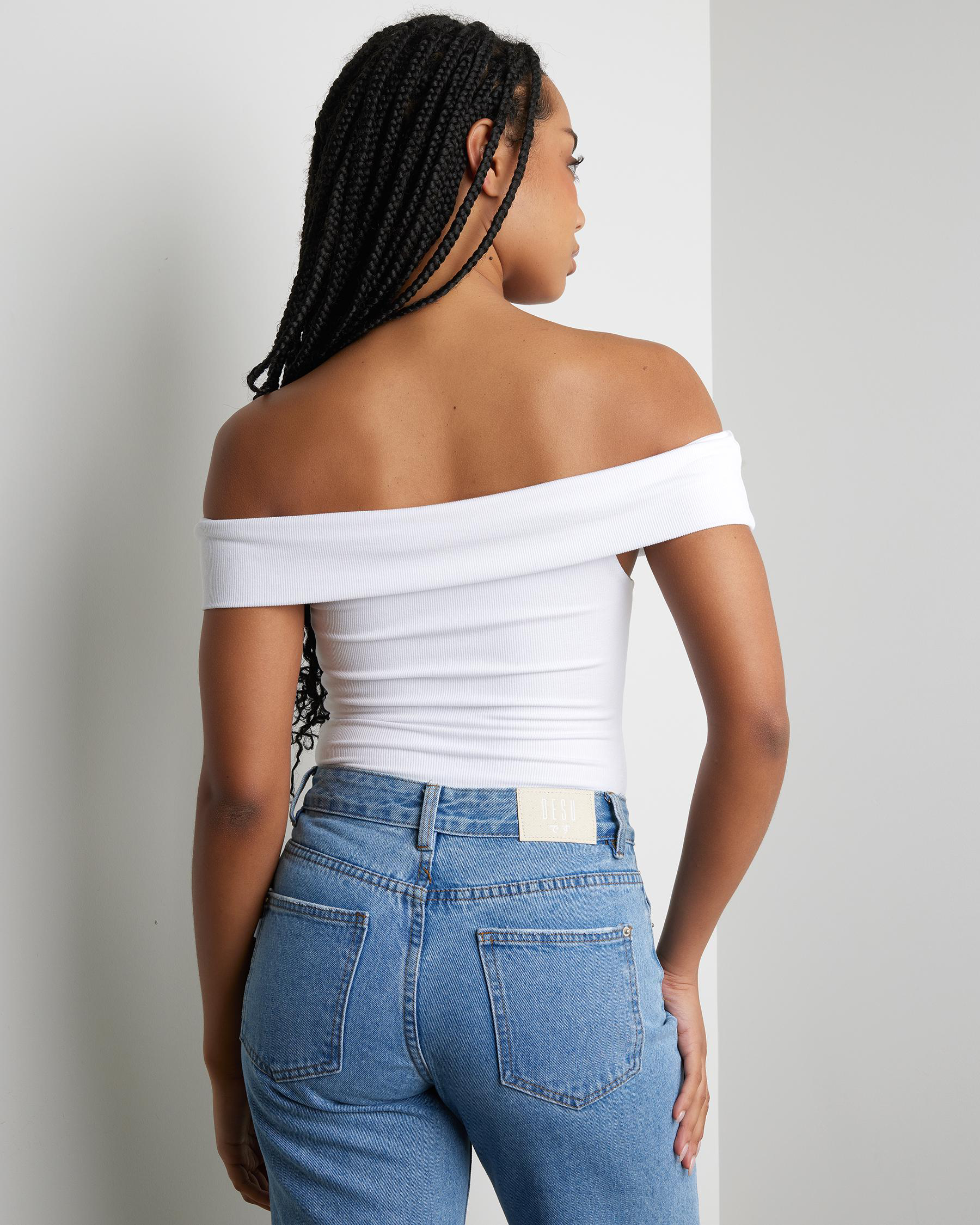 Fine Rib Off Shoulder Bodysuit