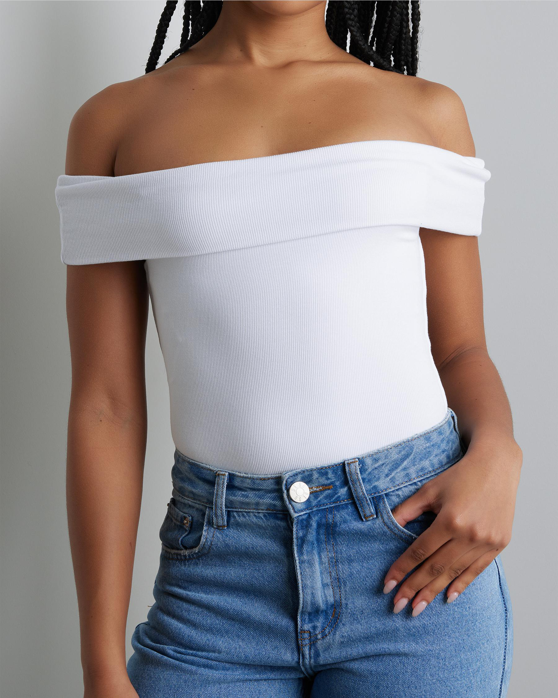 Fine Rib Off Shoulder Bodysuit