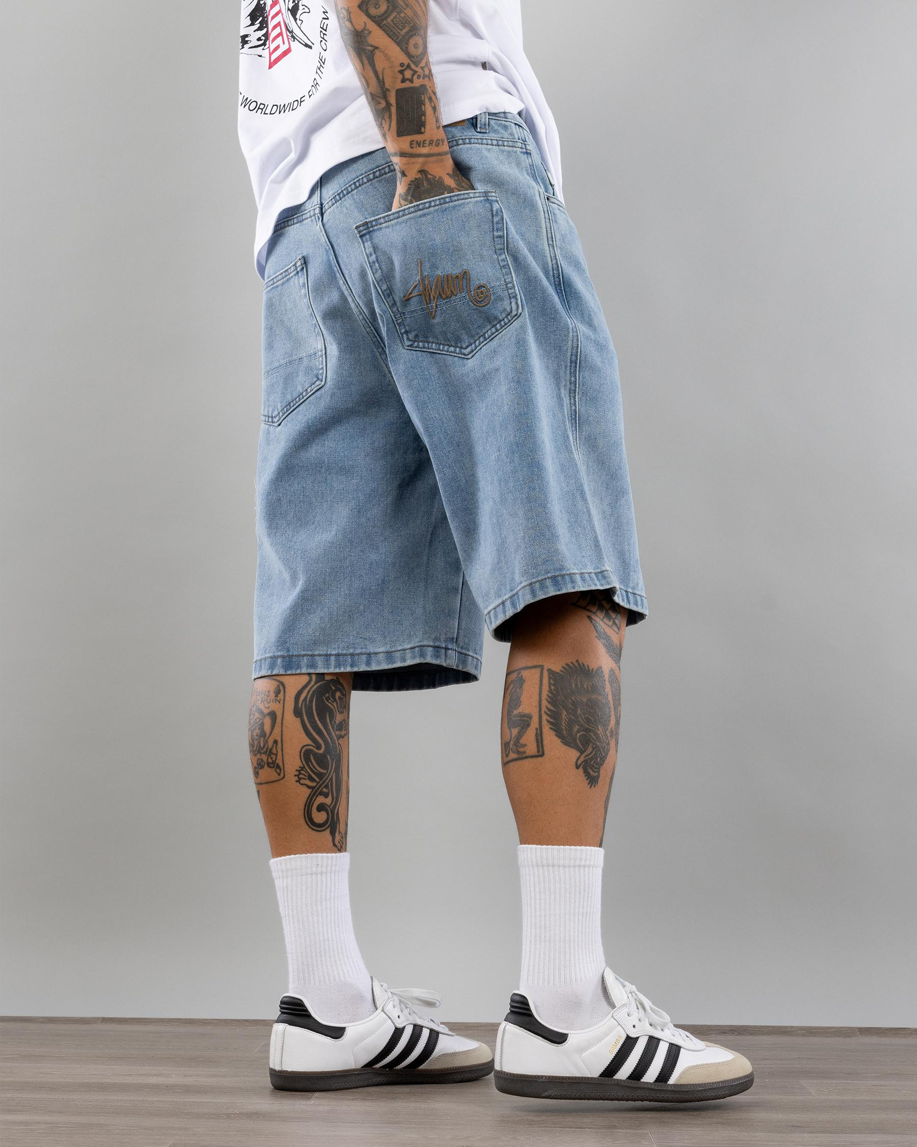 Embroidered Denim Shorts