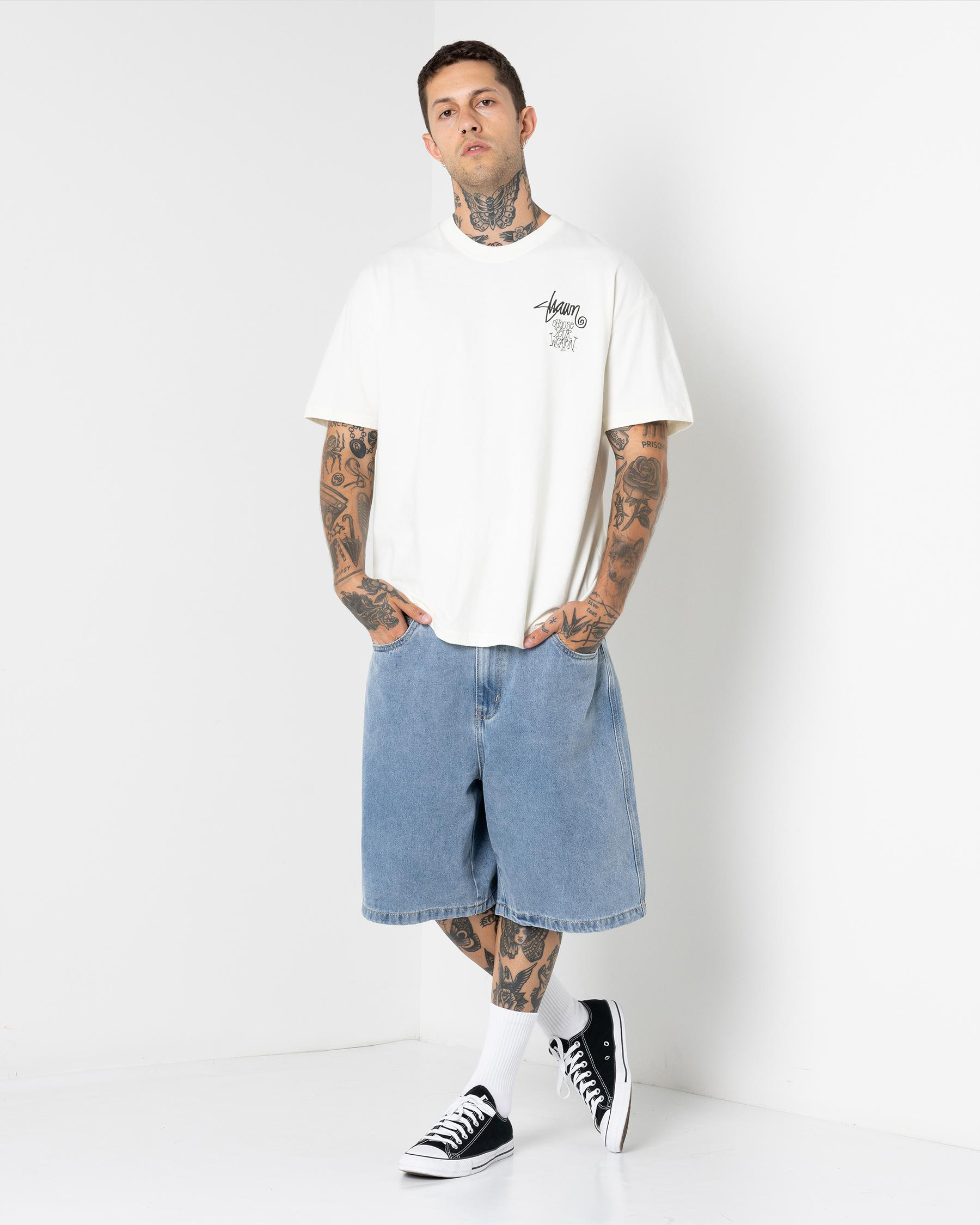 Print Denim Standard Shorts