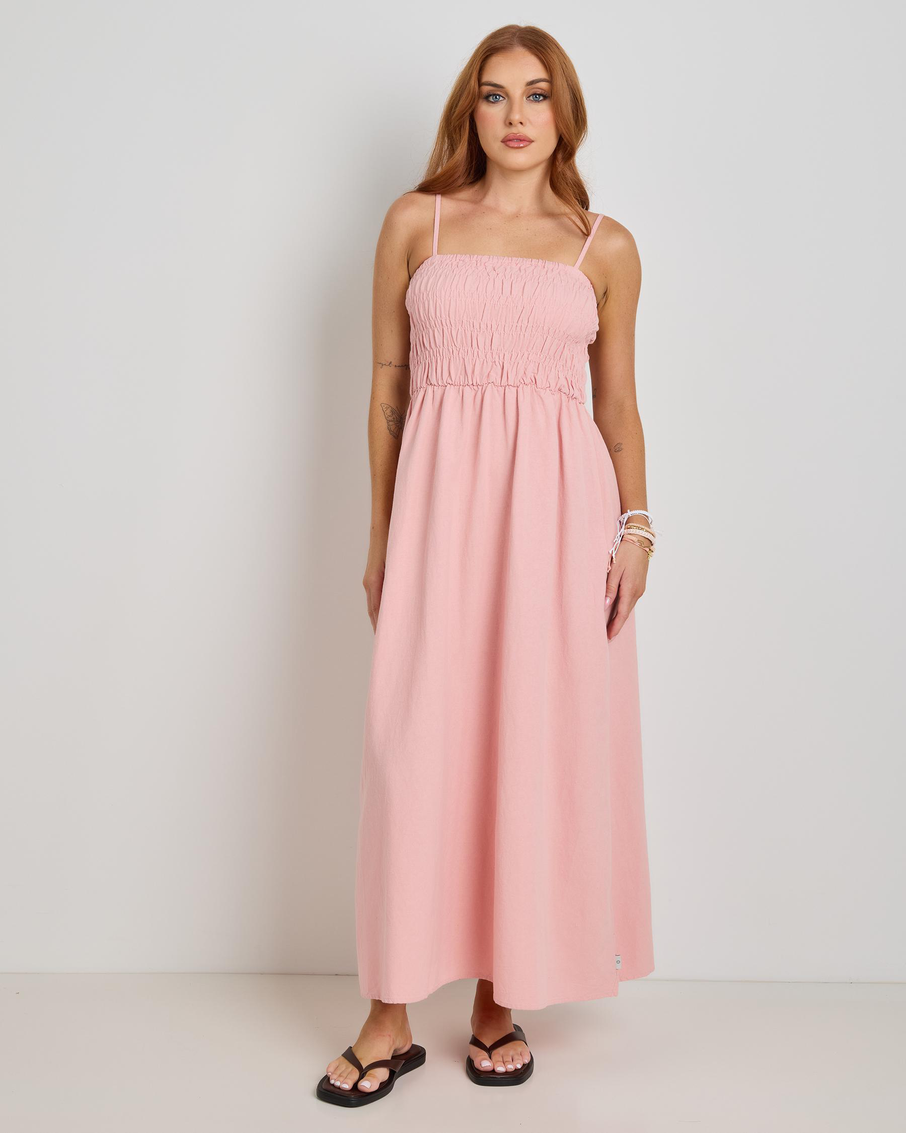 Classic Shirred Midi Dress